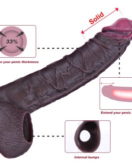 Realistic Penis Enlarger for Men, Reusable 7.5-Inch Silicone Penis Sleeve with Thickened Cock Ring Extender, Delay Ejaculation, Enhance Erection Dildo, Male Couples Adult Toy Umania
