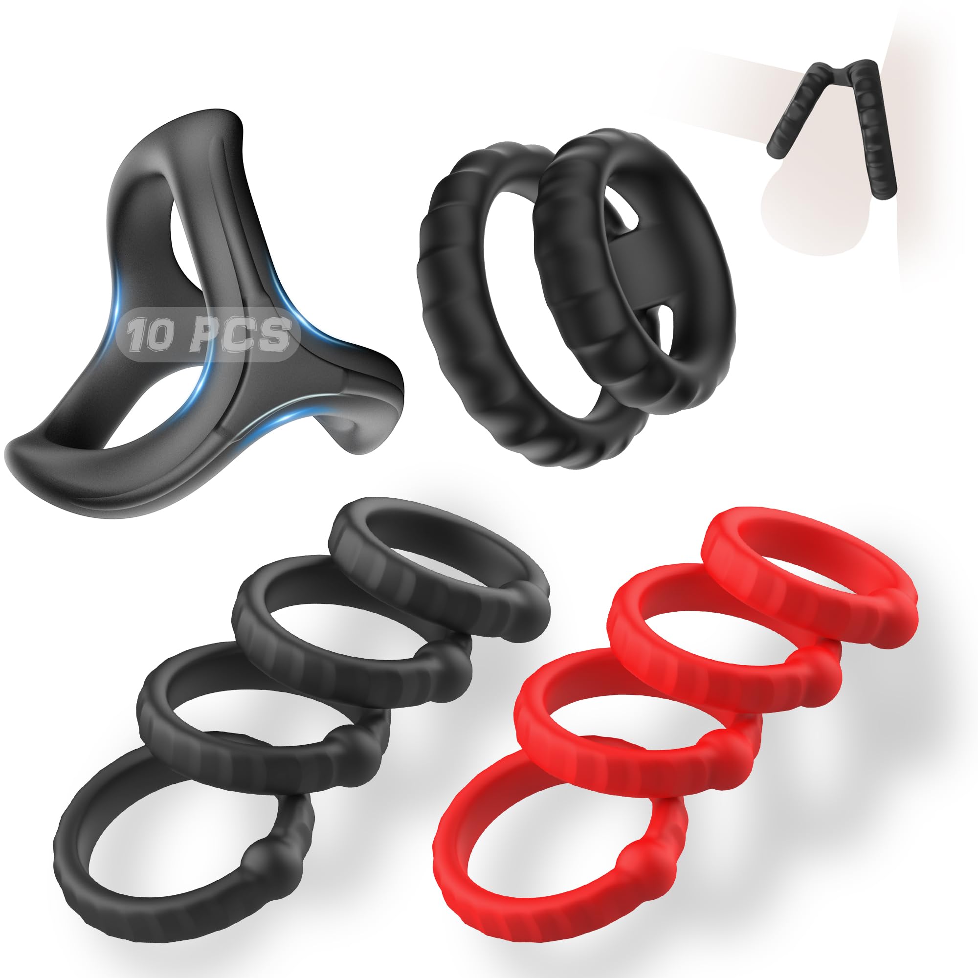 Silicone Penis Ring Set Sex Toys for Men, Amortoy 10 PCS Men’s Cock Rings Penis Sleeve Shaft for Erection Enhancing, Soft Stretchy Male Sex Toys, Adult Toys for Couples Pleasure