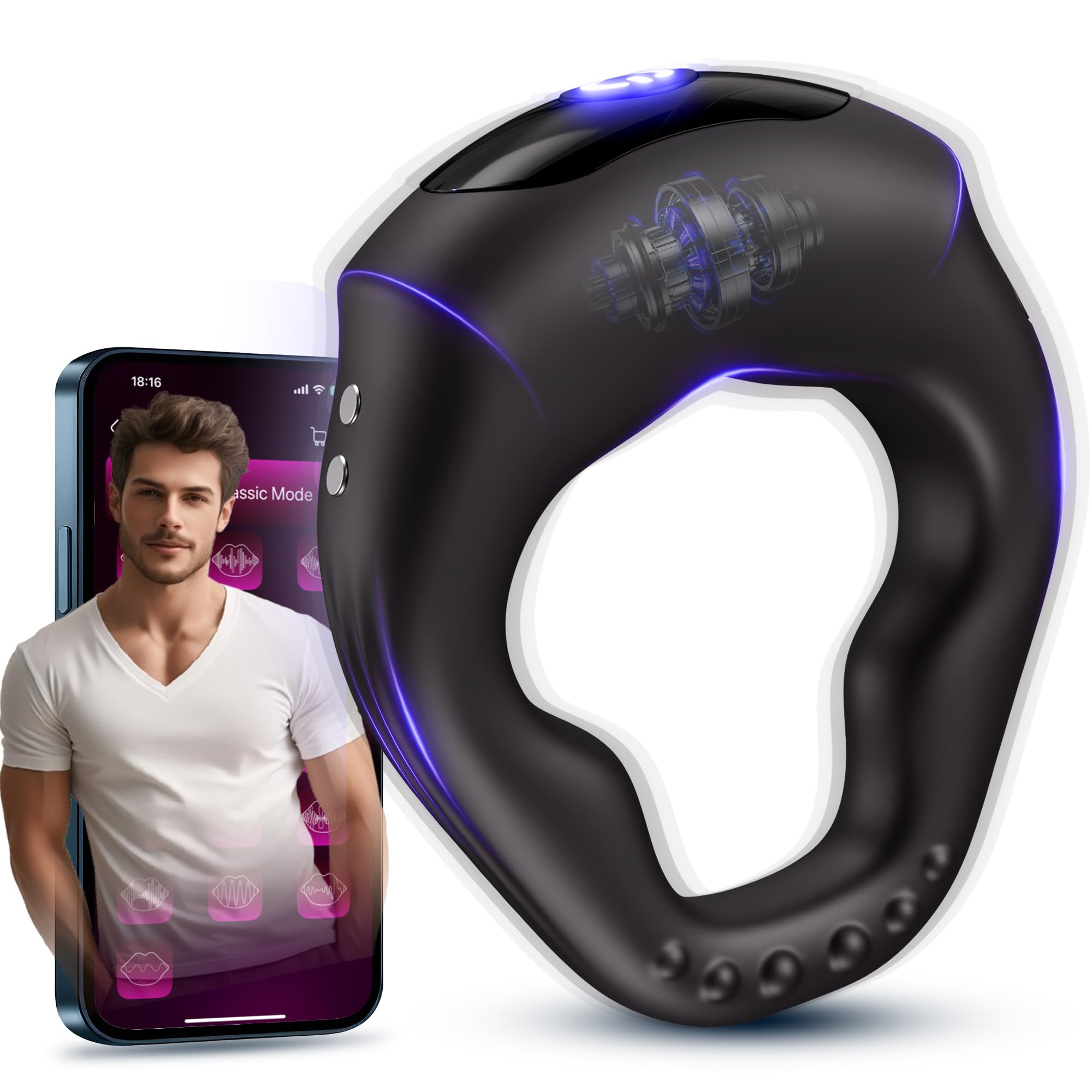 Vibrating Cock Ring Ergonomic Contour, 10 Vibrations Sex Toys for Men Silicone Penis Ring Secure Wrap-Around Design for Male Erection, APP Control Male Sex Toy for Adult Couples Pleasure Chastity Cage