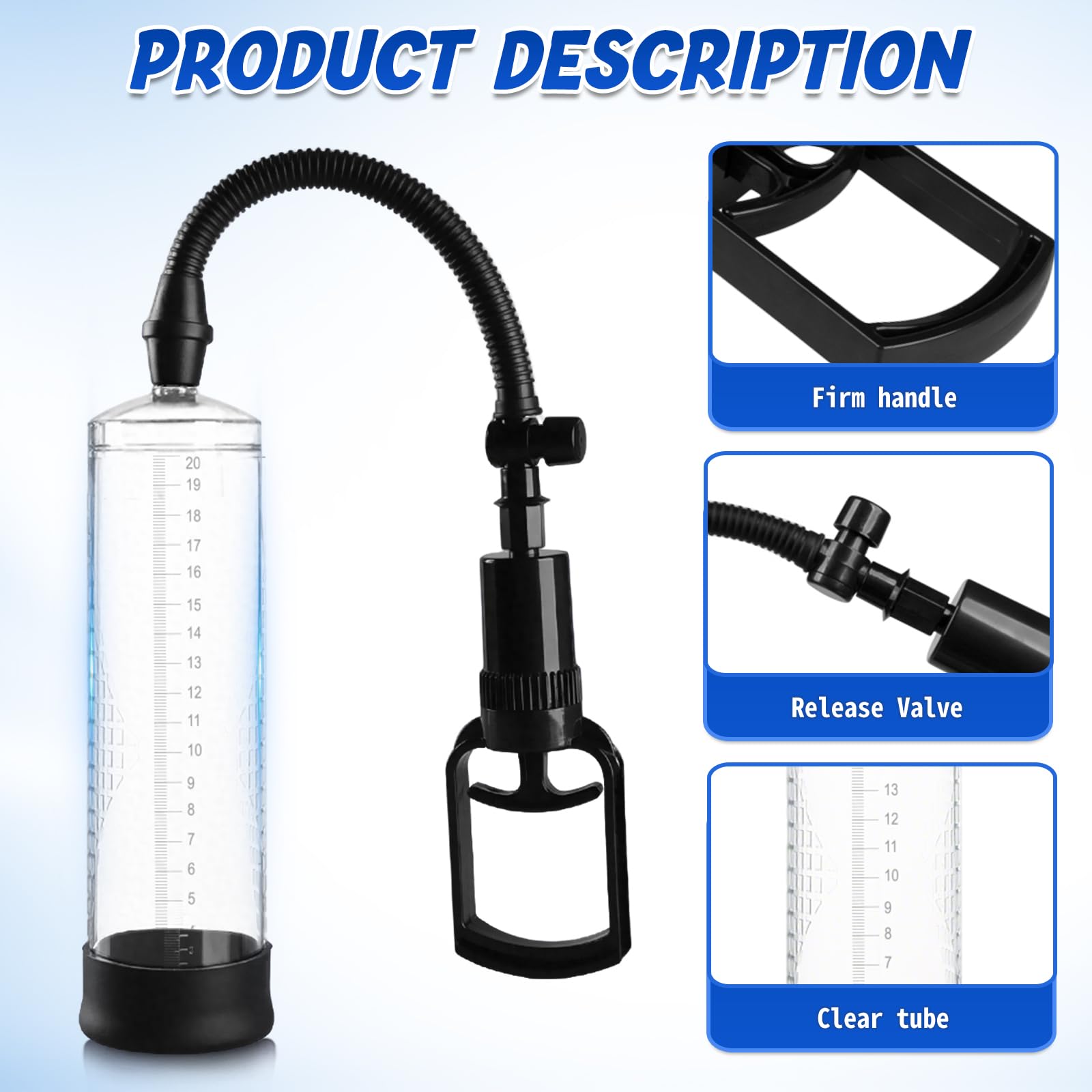 Penis Pump Sex Toys for Men,Baotsuri Manual Penis Enlarger Enlargement Extend Pump Air Pressure Device for Men Stronger Bigger Erections with 1 Triangular Penis Ring and 1 Large Silicone Penis Sleeve