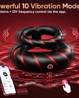 Vibrating Cock Ring Sex Toys for Men – Penis Ring Vibrator with 10 Vibrations, Adult Male Sex Toy for Longer Harder Stronger, Double Penis Vibrators Dildo, Couples Mens Male Adult Sex Toys S&M Whips