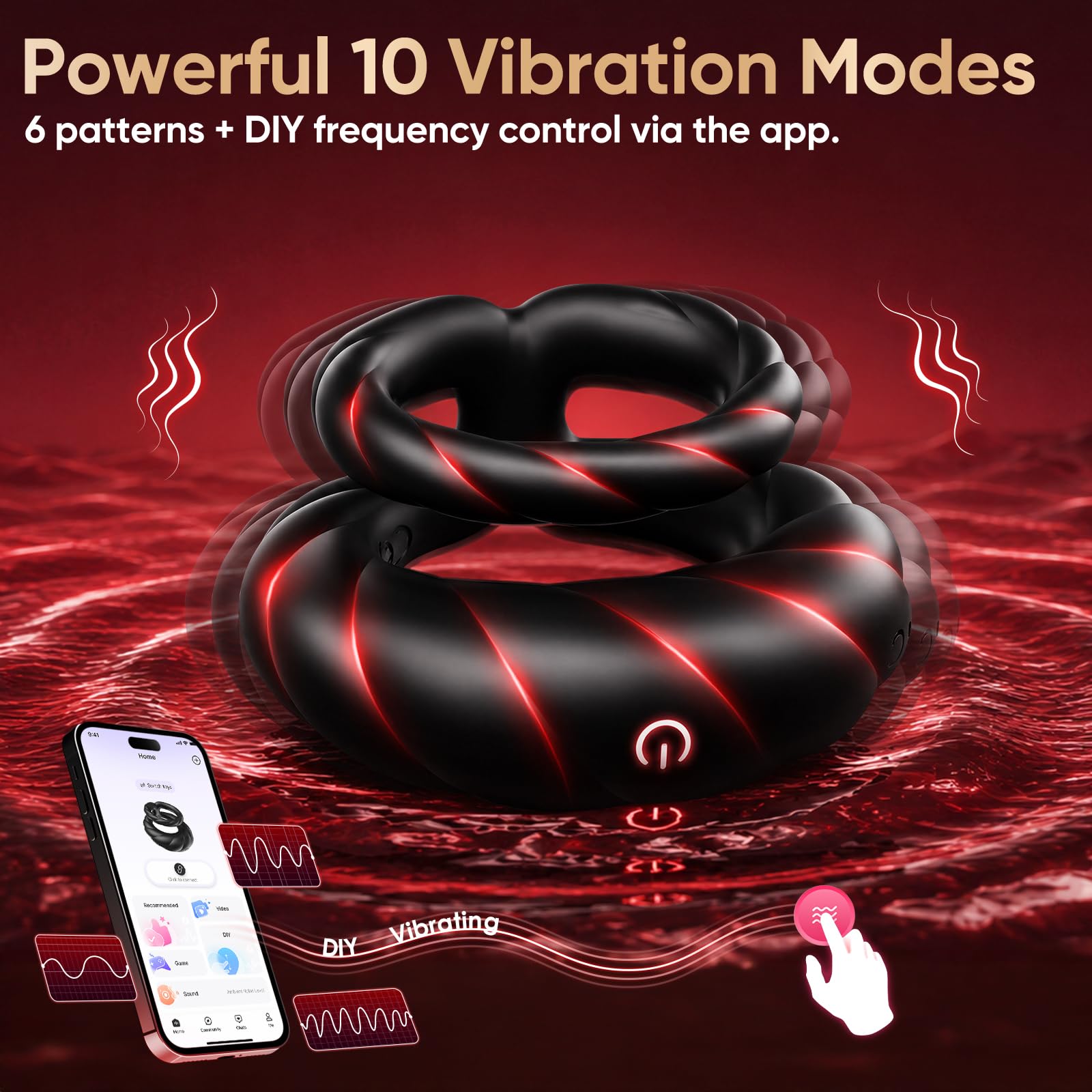 Vibrating Cock Ring Sex Toys for Men - Penis Ring Vibrator with 10 Vibrations, Adult Male Sex Toy for Longer Harder Stronger, Double Penis Vibrators Dildo, Couples Mens Male Adult Sex Toys S&M Whips