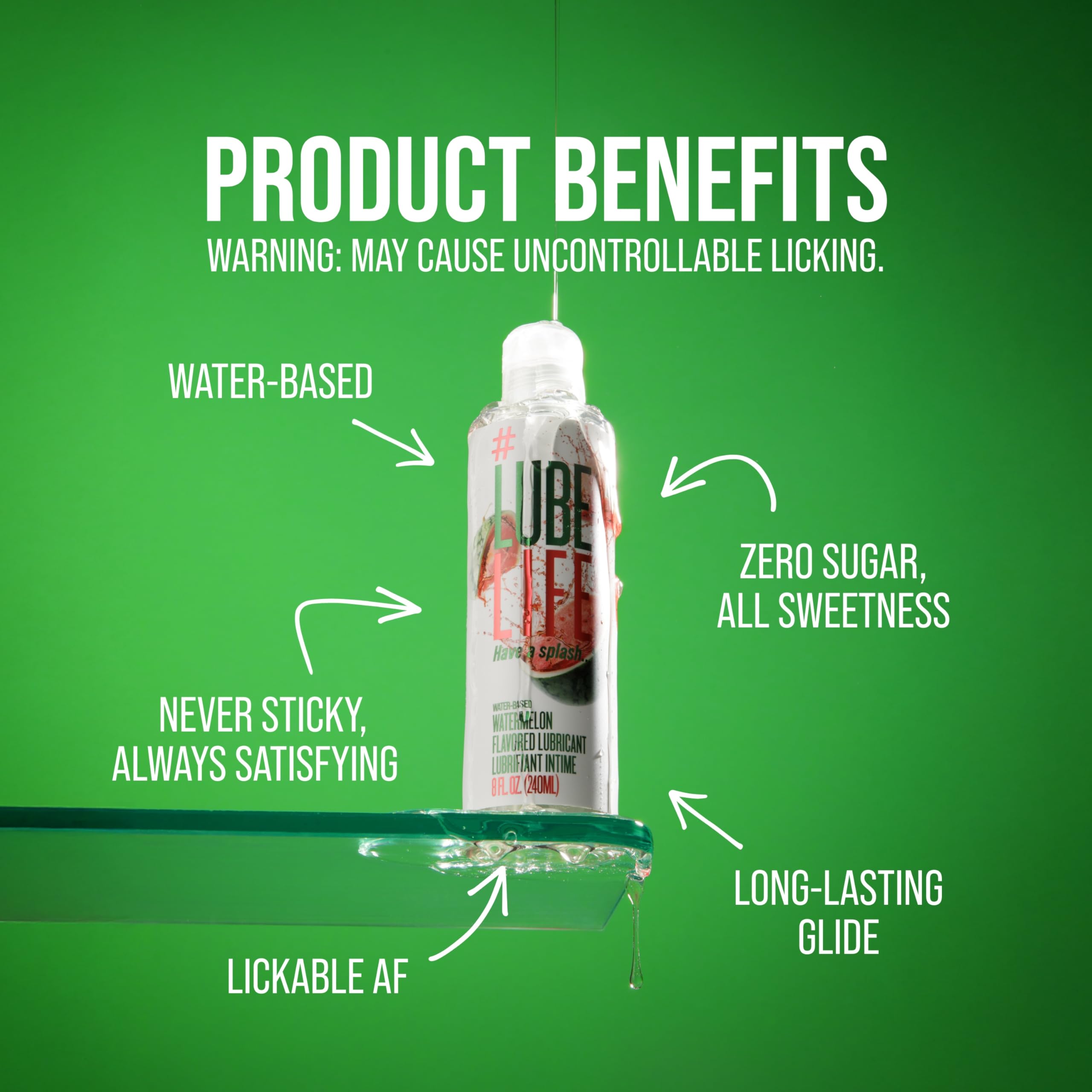 LUBELIFE Water-Based Watermelon Flavored Lubricant, Personal Lube for Men, Women and Couples, Made Without Added Sugar, 8 Fl Oz