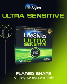 LifeStyles Ultra Sensitive Premium Lubricated Natural Latex Condoms Value Pack – 50 Count, 1 Pack – Triple Tested for Best Protection, Made with UltraGlide Silicone Lube