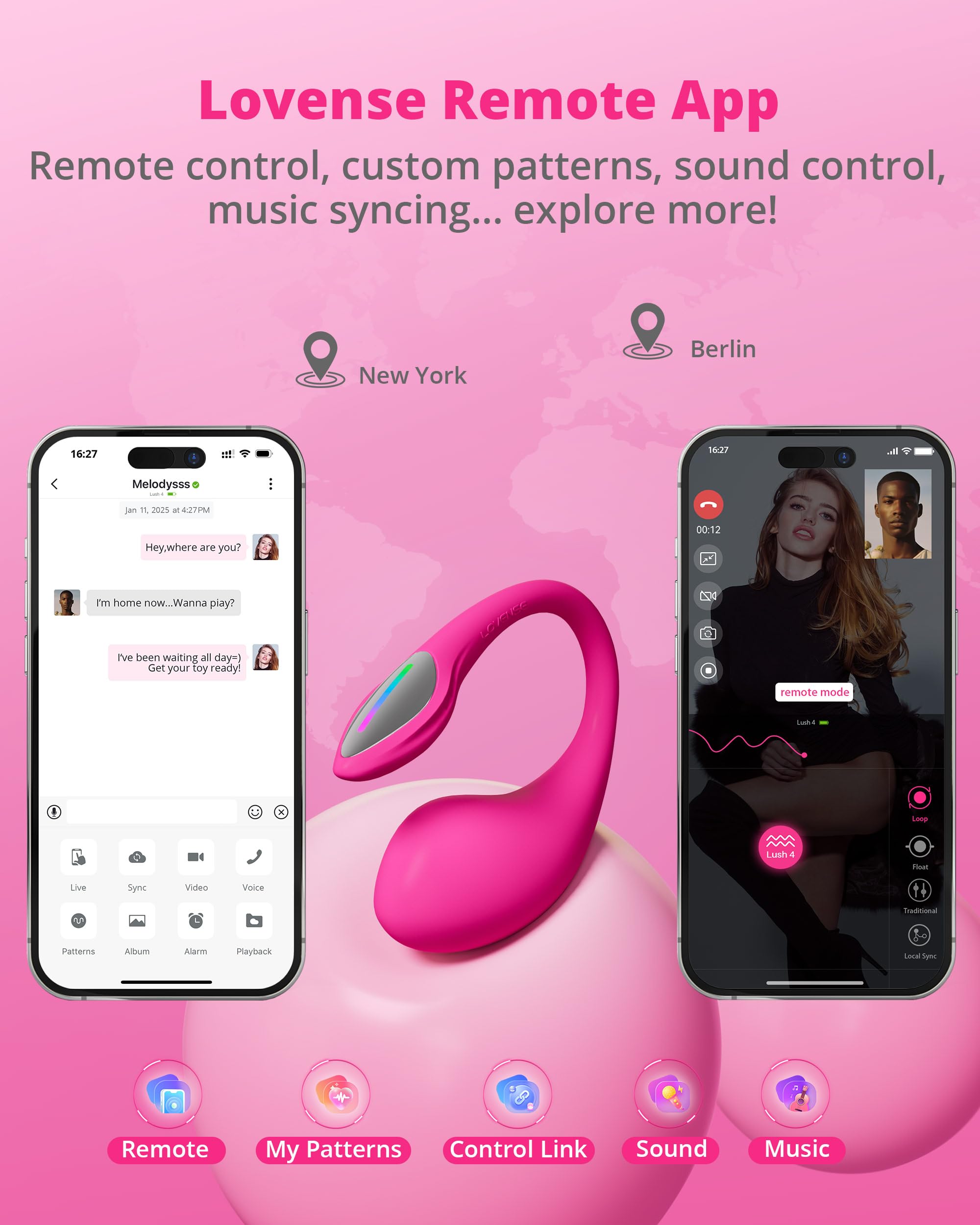 LOVENSE Lush 4 G spot Vibrator Couples Sex Toys, Powerful Wearable Egg Vibrators APP Remote Control Long Distance Adult Sex Toys & Games with LED Light, IPX7 Waterproof, Discreet, Rose