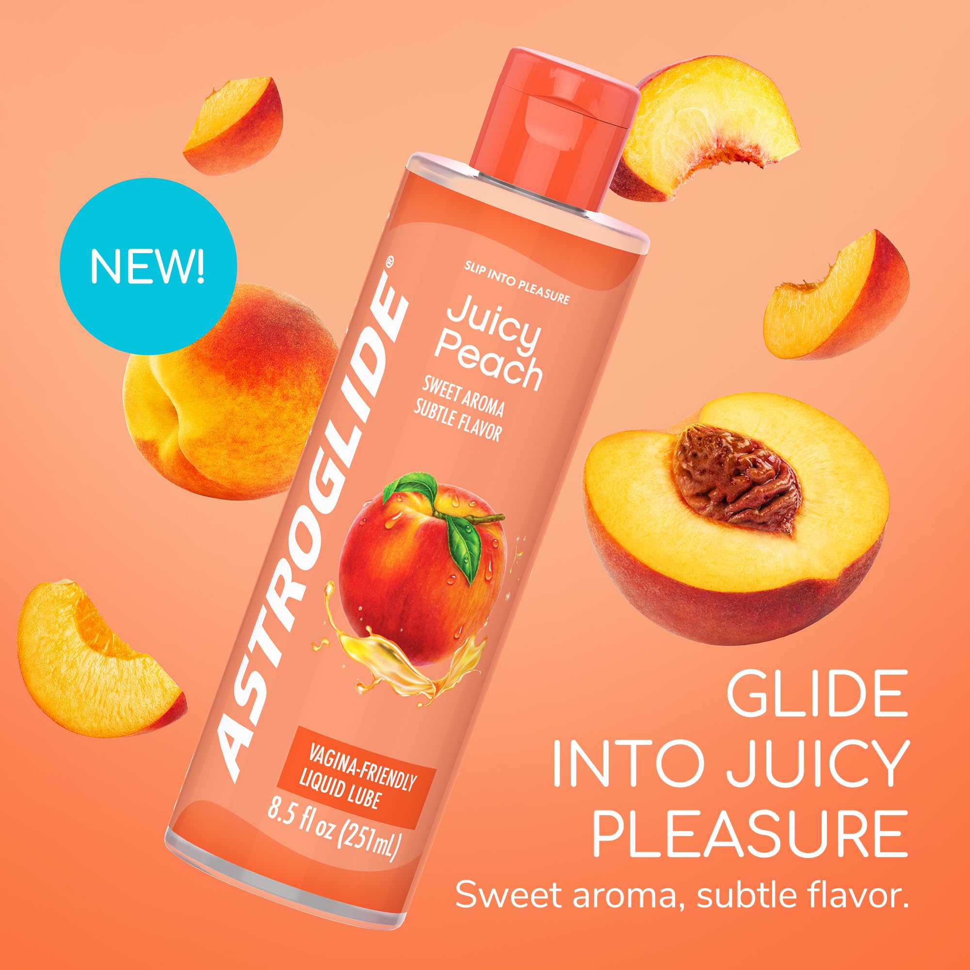 Astroglide Peach Flavored Personal Lubricant (8.5oz), Lube for Men, Women and Couples, Delicious Flavor, Hypoallergenic, Vaginal Safe, Condom Compatible