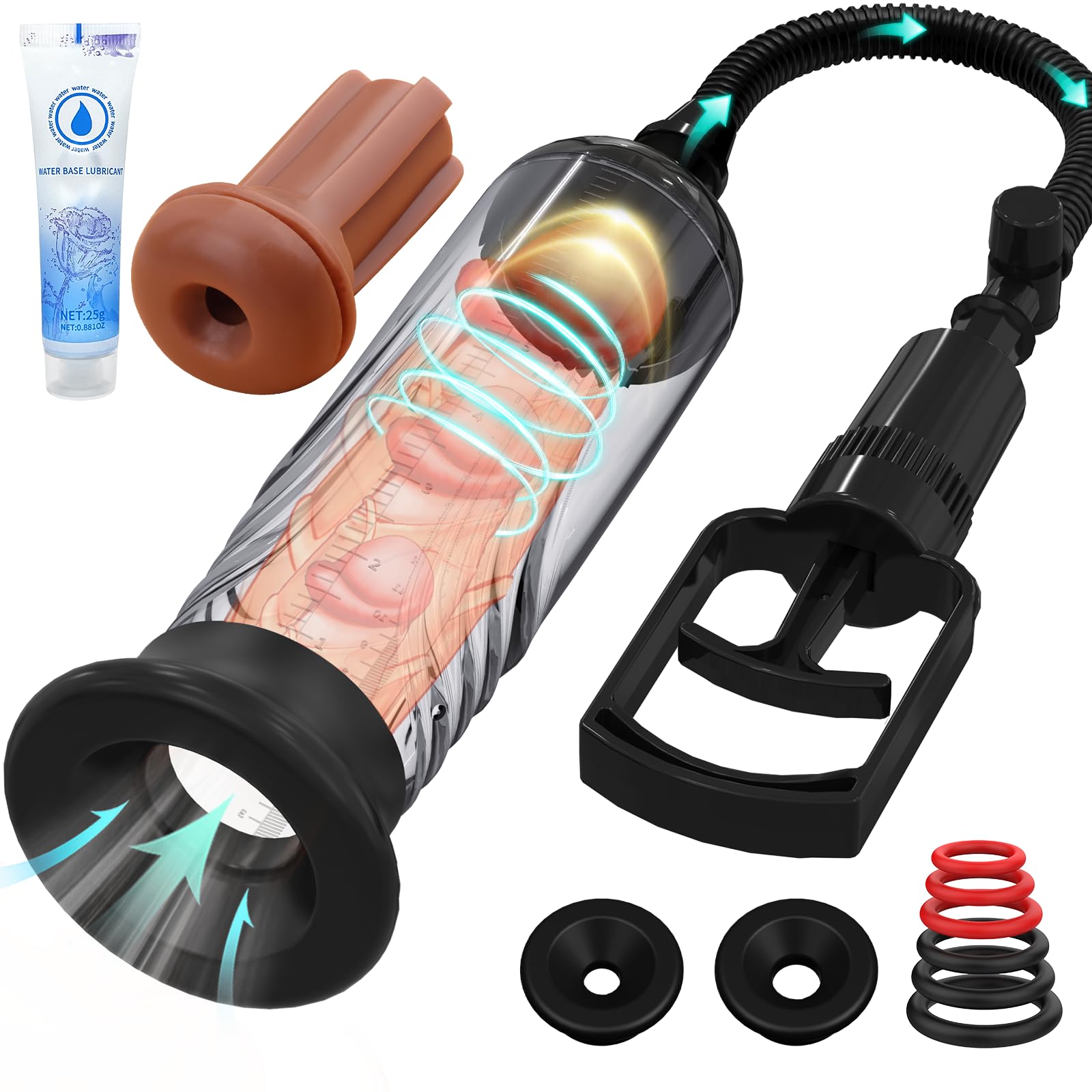 Penis Vacuum Pump, Manual Penis Enlarger Enlargement Extend Pump Air Pressure Device, Adult Male Sex Toys for Men Stronger Bigger Erections with Pocket Pussy & 3pcs Suction Sleeves