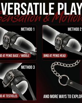 Adjustable Penis Testicle Stretcher with Chain Leash, Adjustable Cock Ring BDSM Restraint Device Male Chastity Device Sex Toys for Men Bondage Penis Ring Testicle Toys Crusher Cbt Chastity Cage