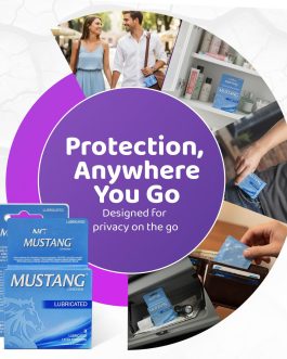 Mustang Lubricated Latex Condoms, 3 Count Pack – Premium Natural Latex, Silky Lubricant, Electronically Tested, Receptacle Tip