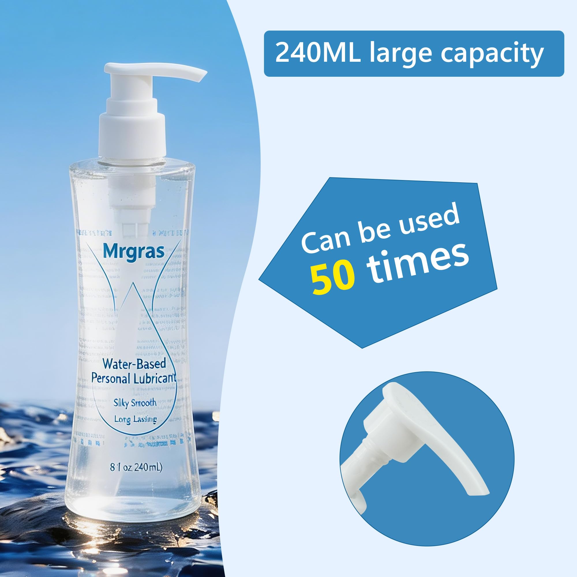 Personal Water-Based Premium Lube - Mrgras Sex Lube for Men, Women & Couples, Long-Lasting, Non-Staining & Easy Clean-Up, Safe for Toys & Latex Condoms, Ideal for Vaginal & Anal Use, 8 Fl Oz