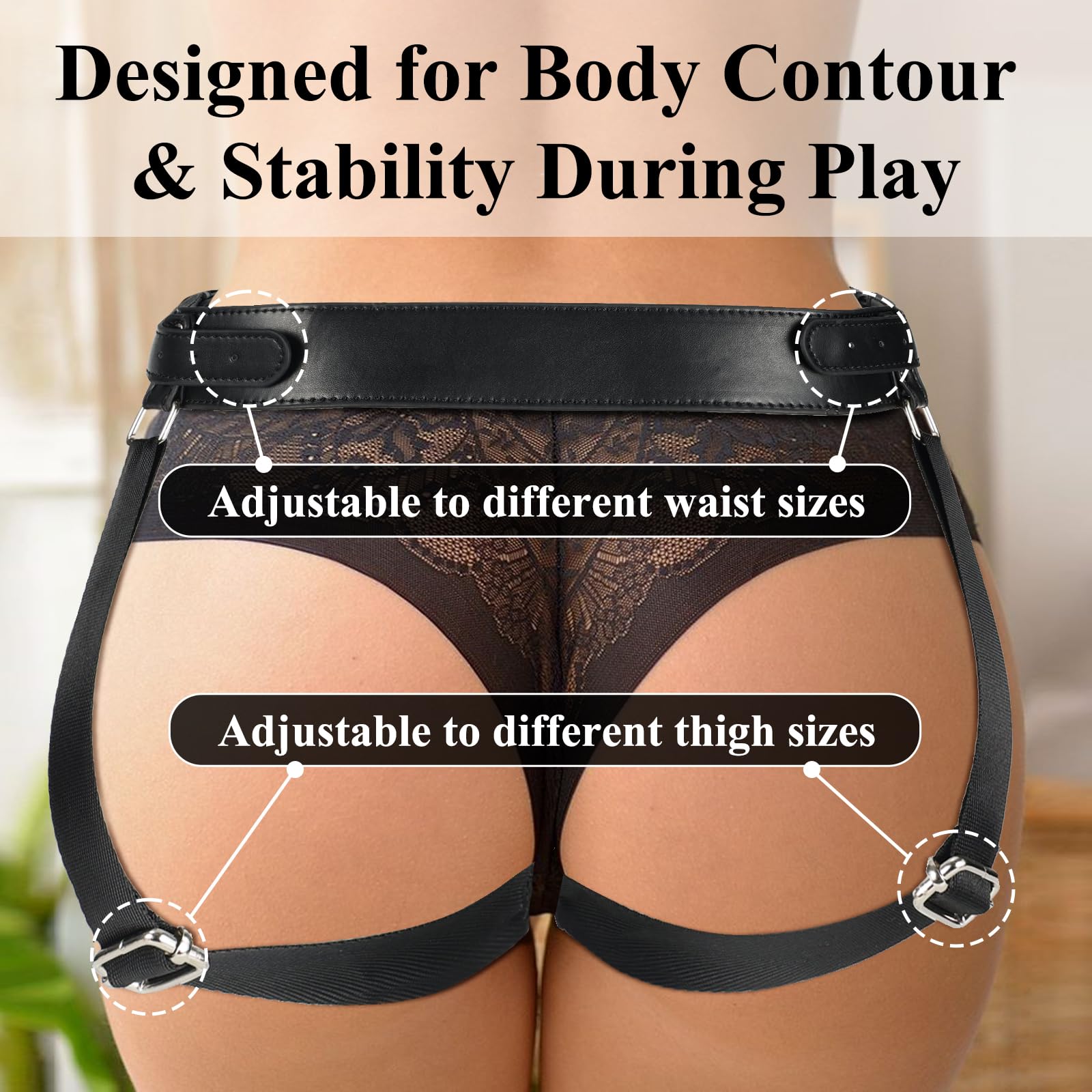 Strap On Dildo Harness for Lesbian Play, Adjustable Strap-On Panty with 3 Size O-Rings, Vegan Leather & Nylon Belt for Flared Base Dildos, Pegging, Anal, Vaginal, Sex Toys for Women Female Couples