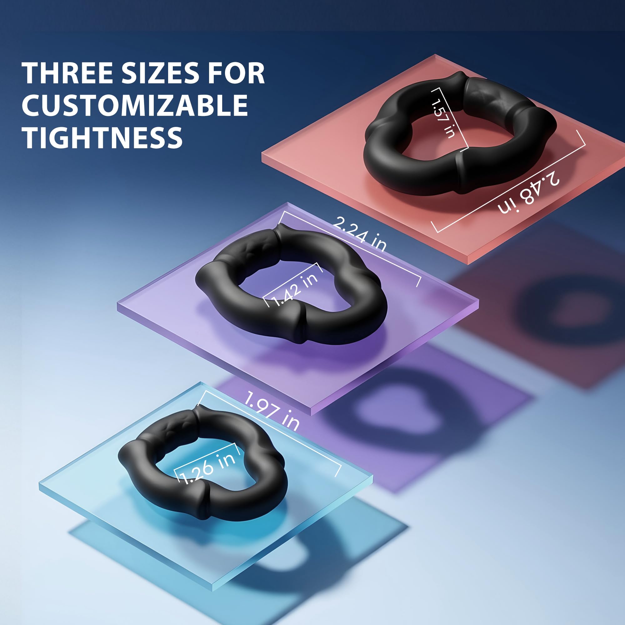 Open Tip Cock Ring Set for Men, 3 Size Silicone Penis Rings with 6-Point Pressure Support, No Blockage Design for Natural Ejaculation, Ergonomic Body-Fit Erection Support Ring, Couple Sex Toy