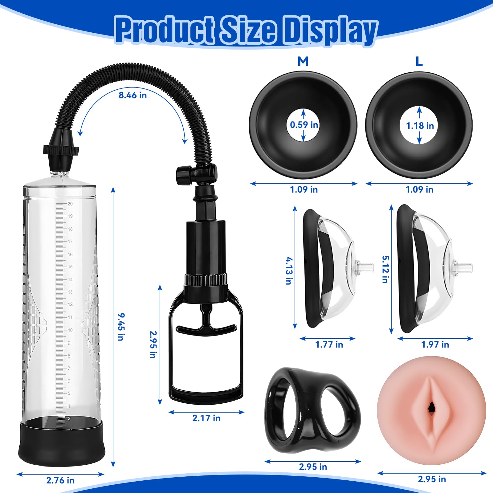 Penis Pump Pussy Pump 2 in 1 Adult Toy, Manual Vacuum Pennis Extender with Nipple & Clit Suckers, Mini Pocket Pussy& Cock Ring Kit, Male Masturbator, Couples Sex Toys - Pumps & Enlarger