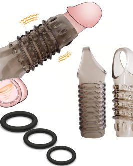 Penis Sleeve Silicone Cock Rings Set, 5 Pcs Penis Extender Cock Sleeves Penis ring, Erection Enhancing Sex Longer Lasting Stronger, Penis Sleeve Enlarger Girth Enhancer, Adult Sex Toys for Men Couples