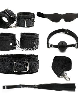BDSM Kit Sex Bondage Restraint Adult Sex Toys for Couples, 7Pcs Adjustable Handcuffs Collar Ankle Cuff Blindfold Ball Gag Feather Tickle Sex Whip Paddle