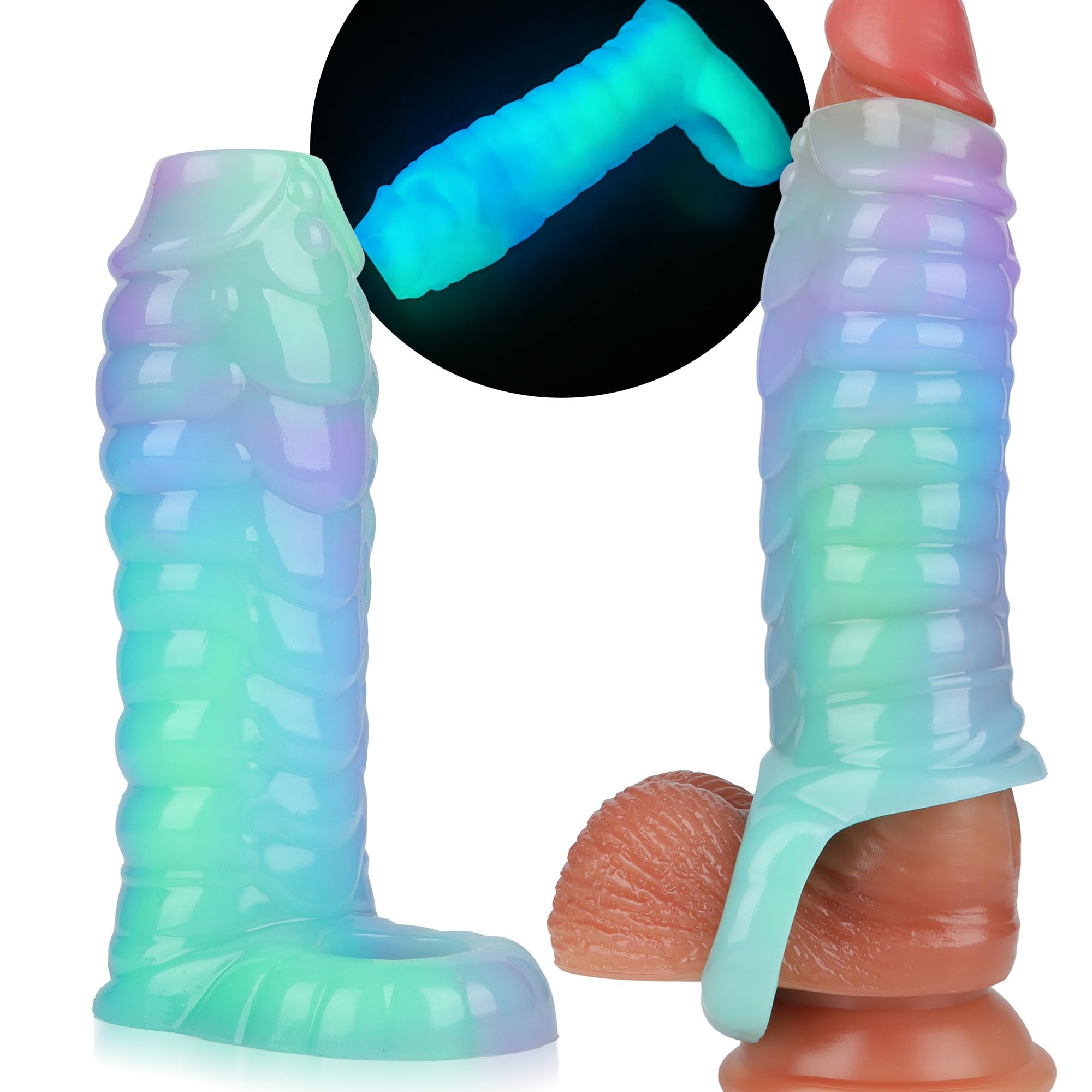 Dragon Penis Sleeve Enlargers Sex Toy for Men, Luminous Silicone Dildo Sleeve Male Penis Girth Extender with Cock Ring, Reusable Penis Enlargement Male Adult Sex Toys for Couples Play