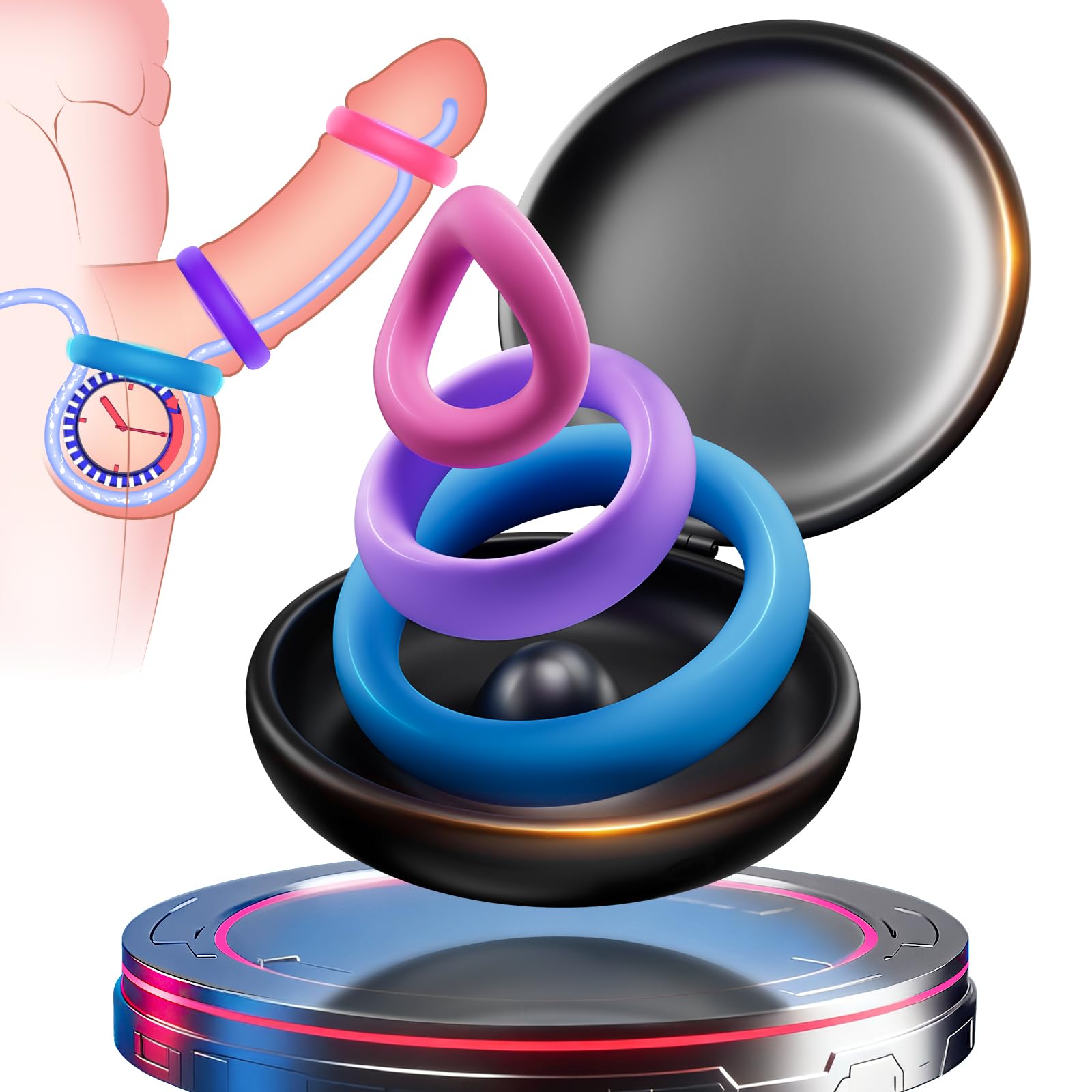 Cock Ring Male Sex Toy - Colored Penis Ring 85kg Tension Silicone Cock Ring Couples Sex Toys Kit with 3 Pcs Different Sizes for Penis Stretcher Enlarger Long Lasting, Adult Sex Toys for Men or Couples