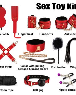 BDSM Adult Toys Bondage Restraints，Couples Sex Toys with Anal Toys and Adjustable Handcuffs Collar Ankle Cuff Blindfold Feather Tickler
