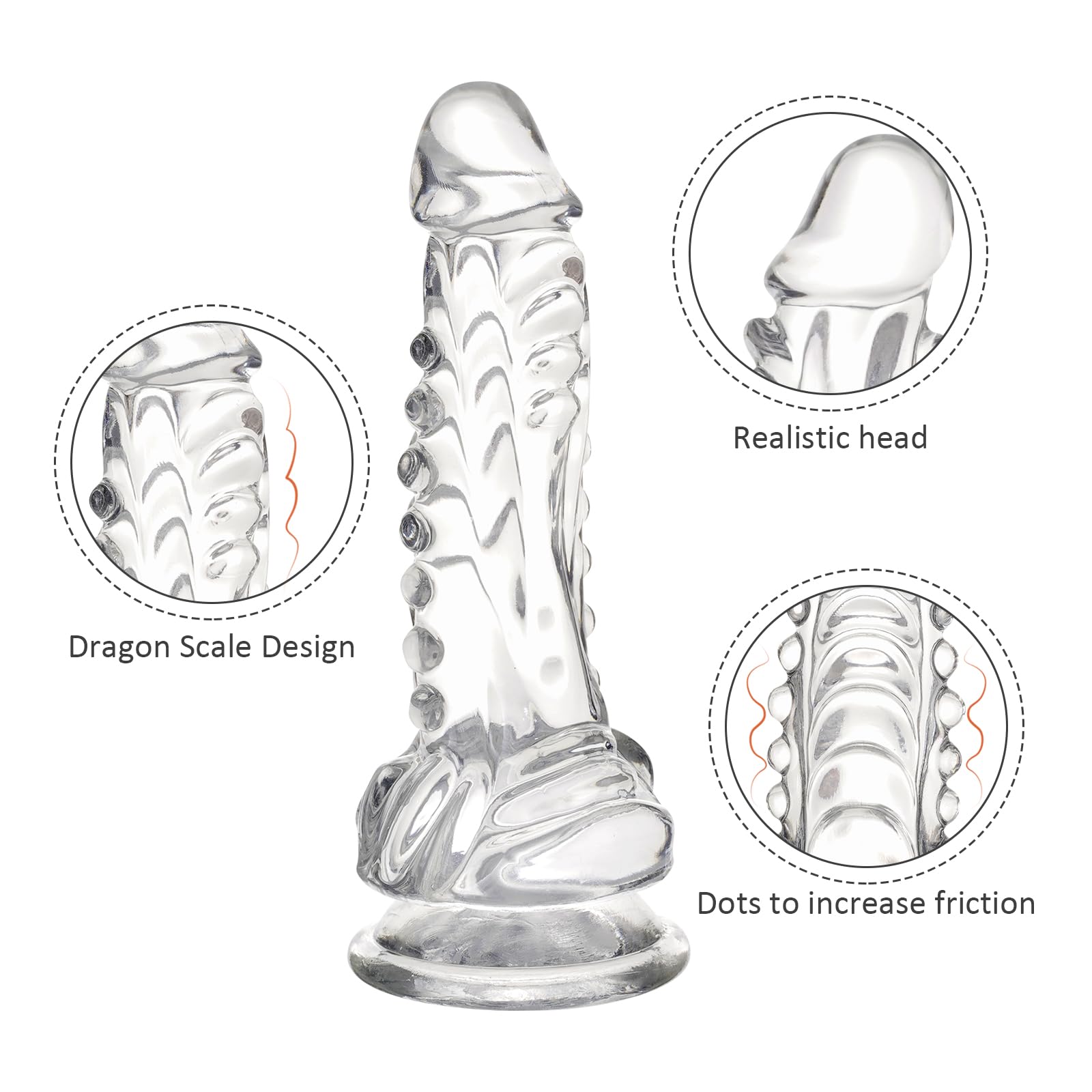 Wdrssfys Dragon Dildo,6.7 Inch Clear Dildo with Suction Cup for Hand-Free Play,Fantasy Dildo Adult Toys for Beginner Women and Couple
