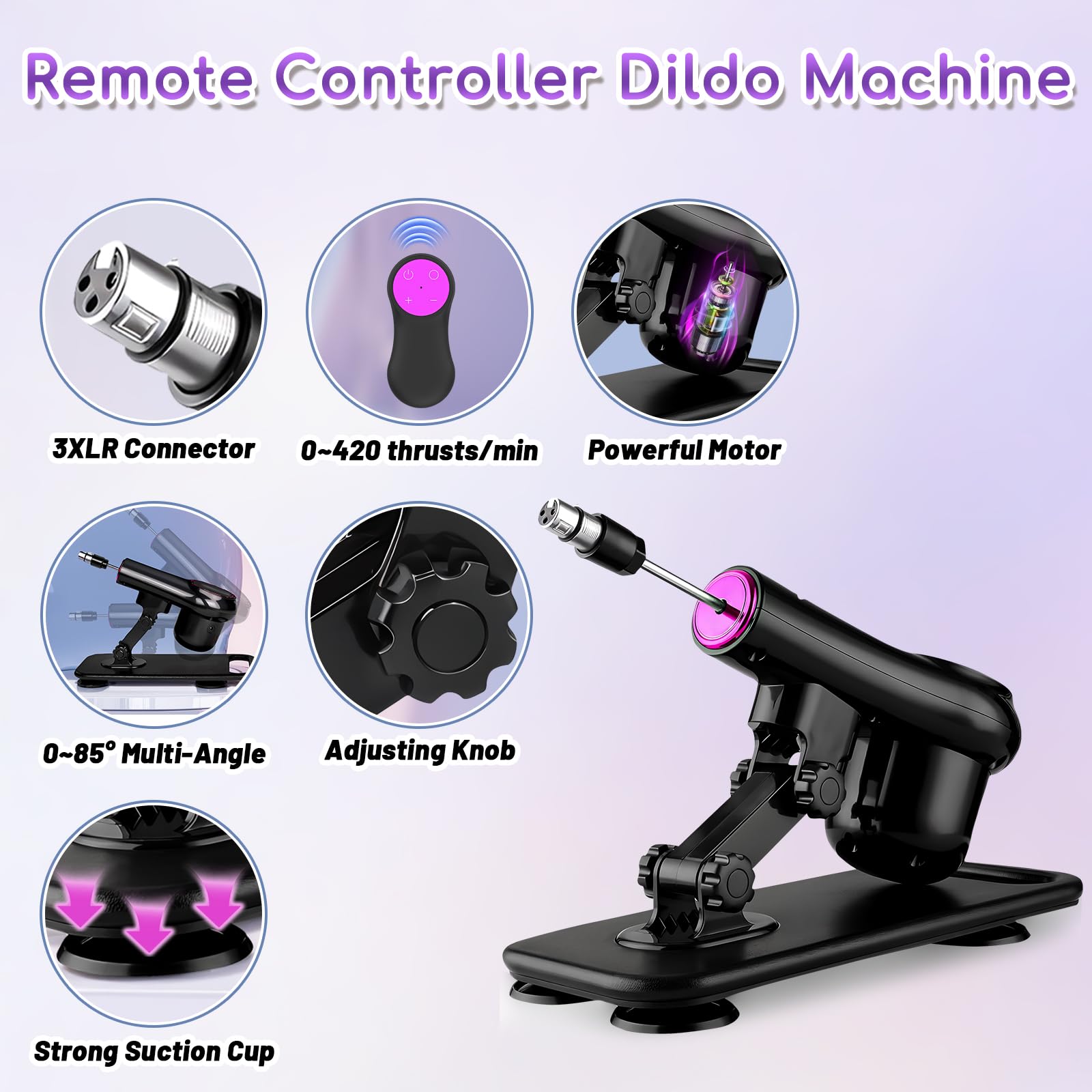 Sex Machine Thrusting Dildo Machine with Suction Cup Adapter, 3XLR Connector Fuck Machine with Remote Control, Dildo Machine Adjustable Angle Hands-Free Adult Sex Toy