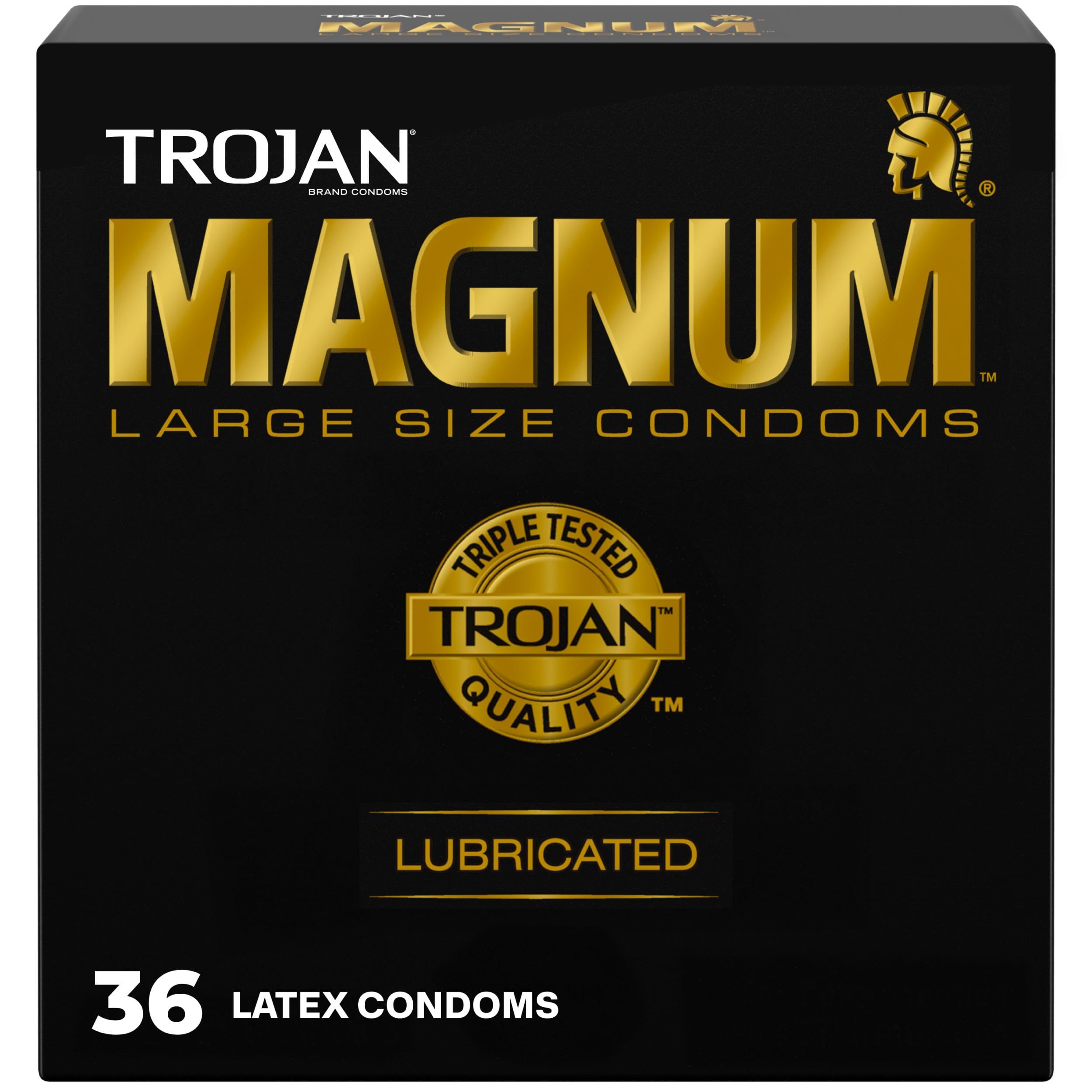 TROJAN Magnum Lubricated Large Condoms, Comfortable and Smooth Lubricated, America’s Number One Condom, 36 Count Pack