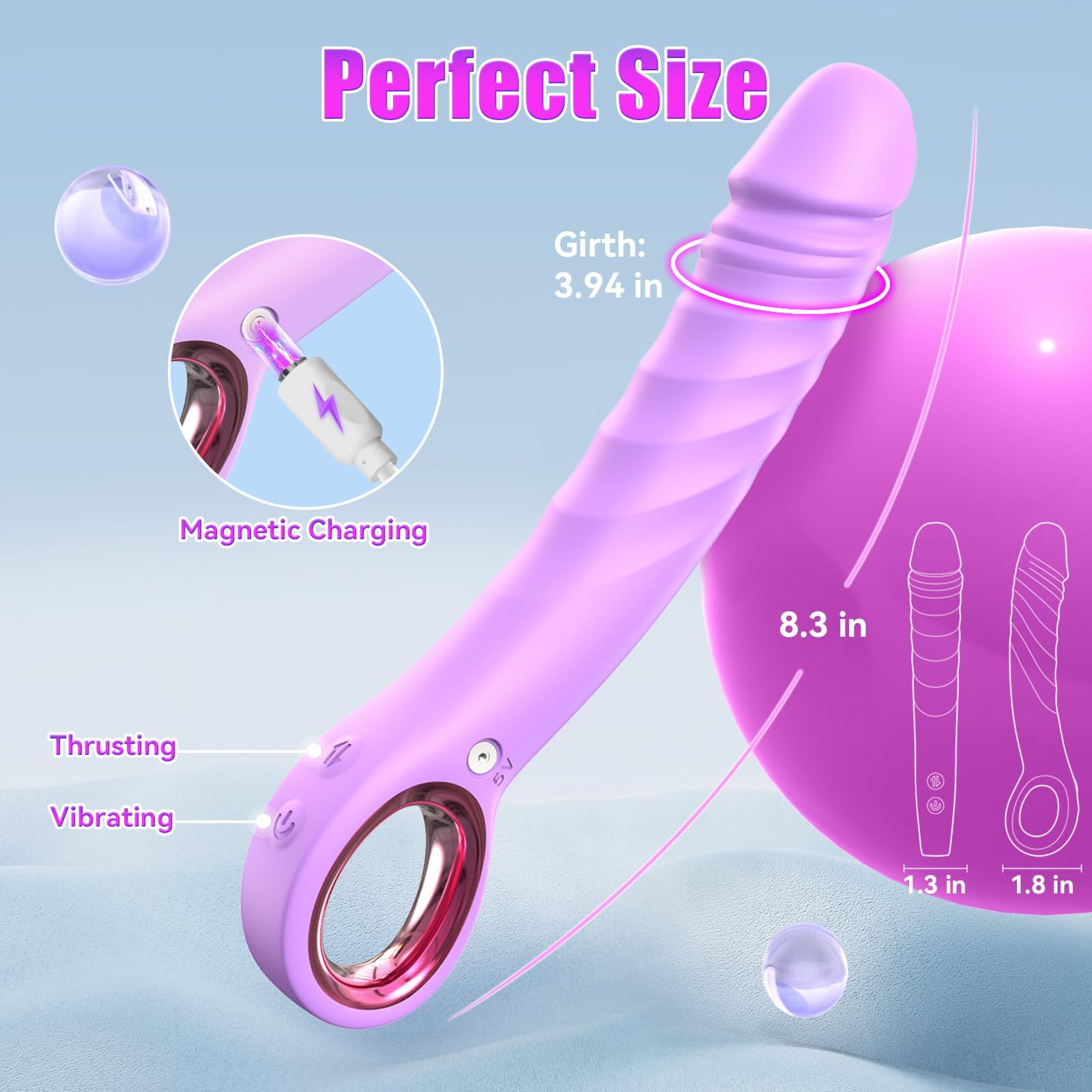 KFAKA Thrusting Vibrator Dildo, 7 Pulsation & 7 Vibration Modes Sex Toy, Rechargeable Silicone G-Spot Adult Toys with Handle Ring, 8.3" Waterproof Realistic Dildos for Women, Men & Couples (Purple)