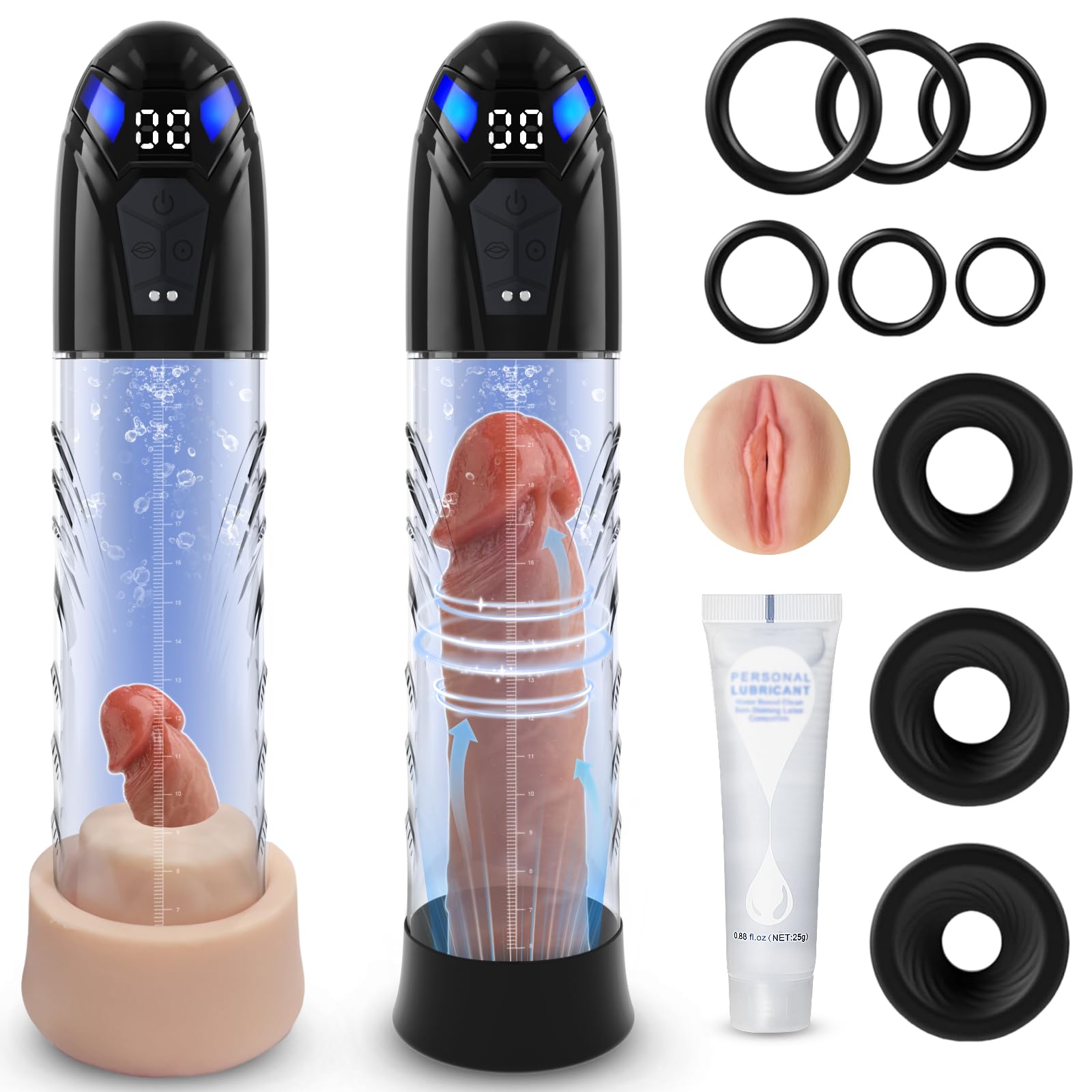 Electric Penis Pump Adult Sex Toys for Men Automatic Enlargers & Extend Pump for Men with 10 Erection Training Modes Male Masturbator Male Penis Pump Entender Pumps & Enlargers (6 Cock Rings)