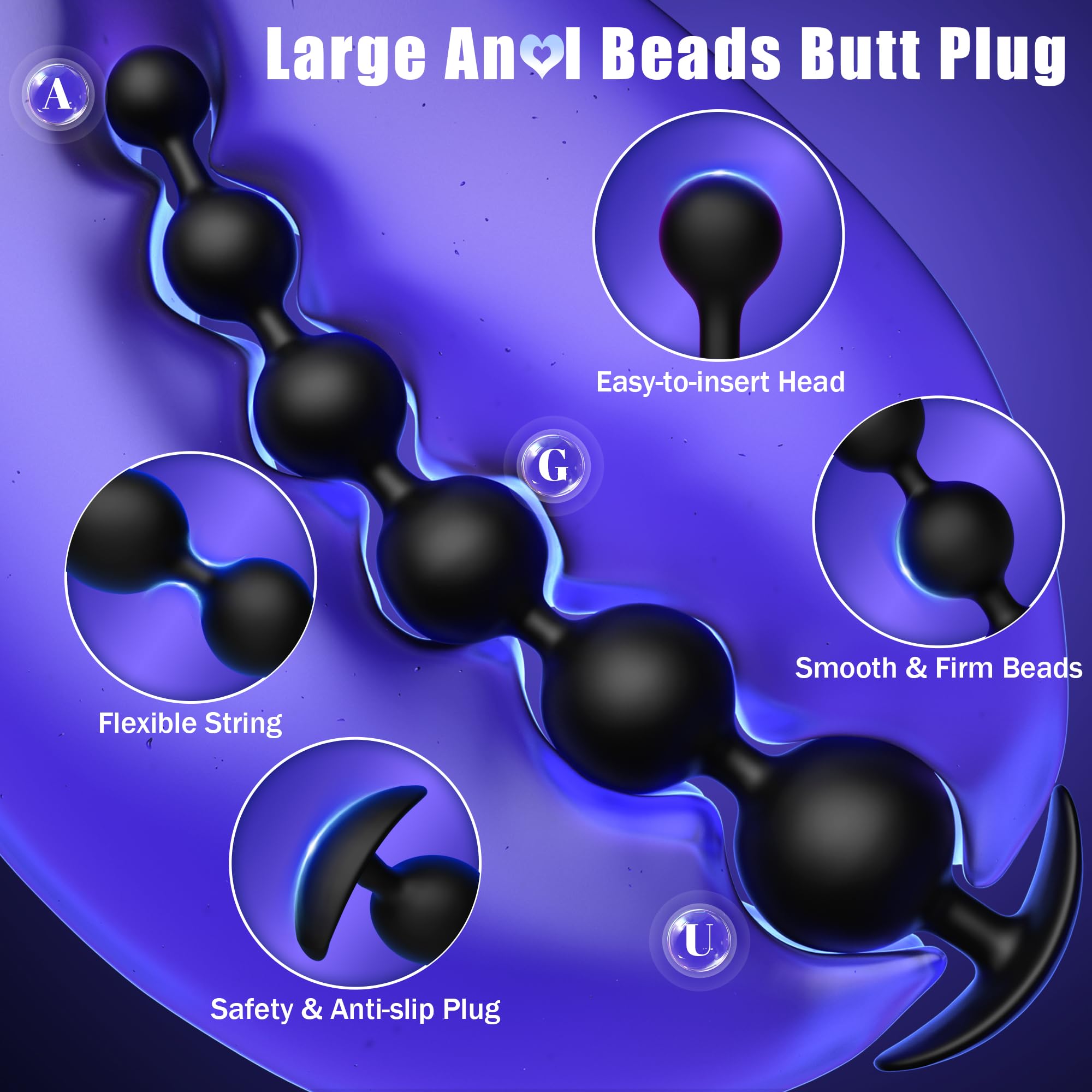 Large Anal Beads Anal Sex Toy - 6 Gradient Size for Depth Anal Training, 2" Max Diameter & 12.8" Long, Flexible Silicone Butt Plug & Prostate Massager Sex Toy for Men, Couples
