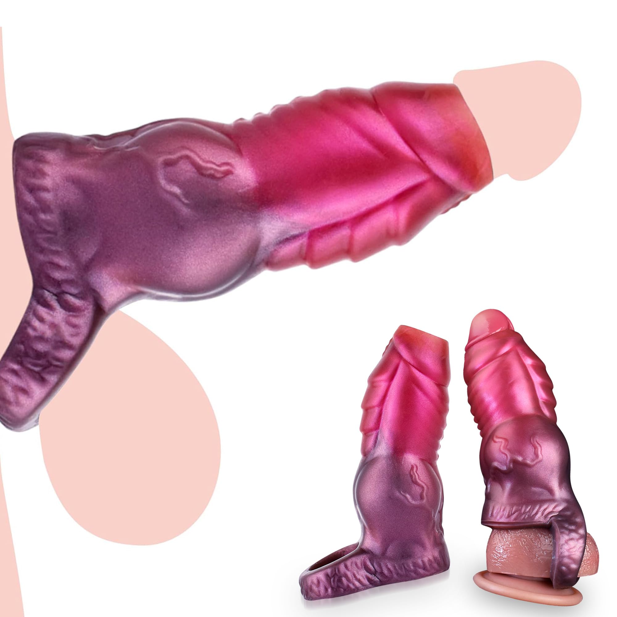 Penis Sleeve Small Size Cock Sleeve Girth Extension Sex Toys for Men, 3 Sizes Pink Silicone Penis Ring Delay Ejaculation Enhance Erection Penis Enlargement Sheath for Male Couples(Small)