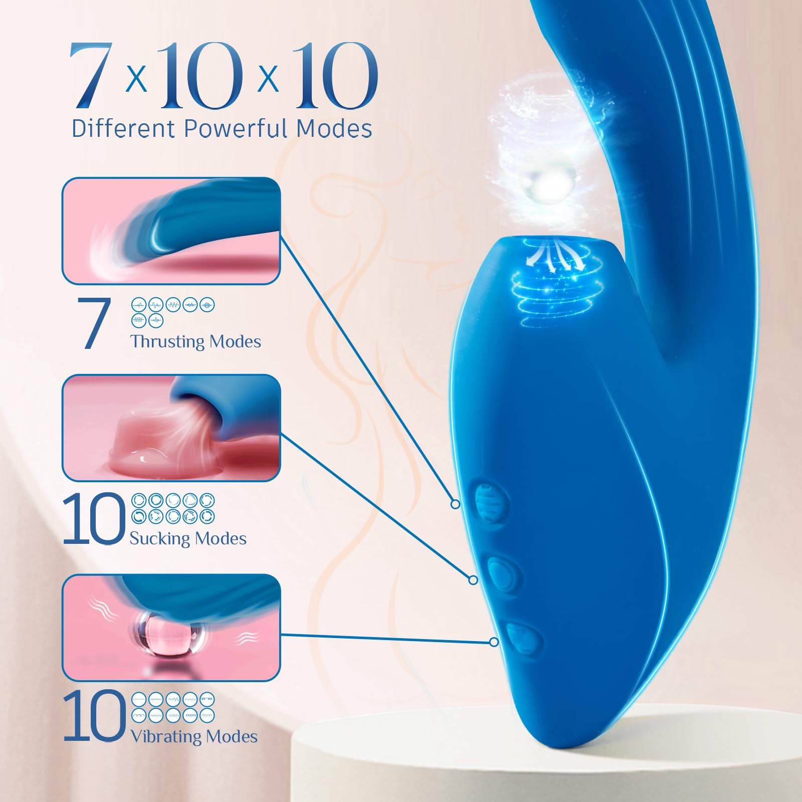 All-in-One Vibrator Adult Sex Toys, Rabbit Vibrator Style - Soft Liquid Silicone Dildo with 10 Suction, 10 Vibration & 7 Thrusting Modes, Full-Body Stimulation Pleasure Tool for Women Men Couples