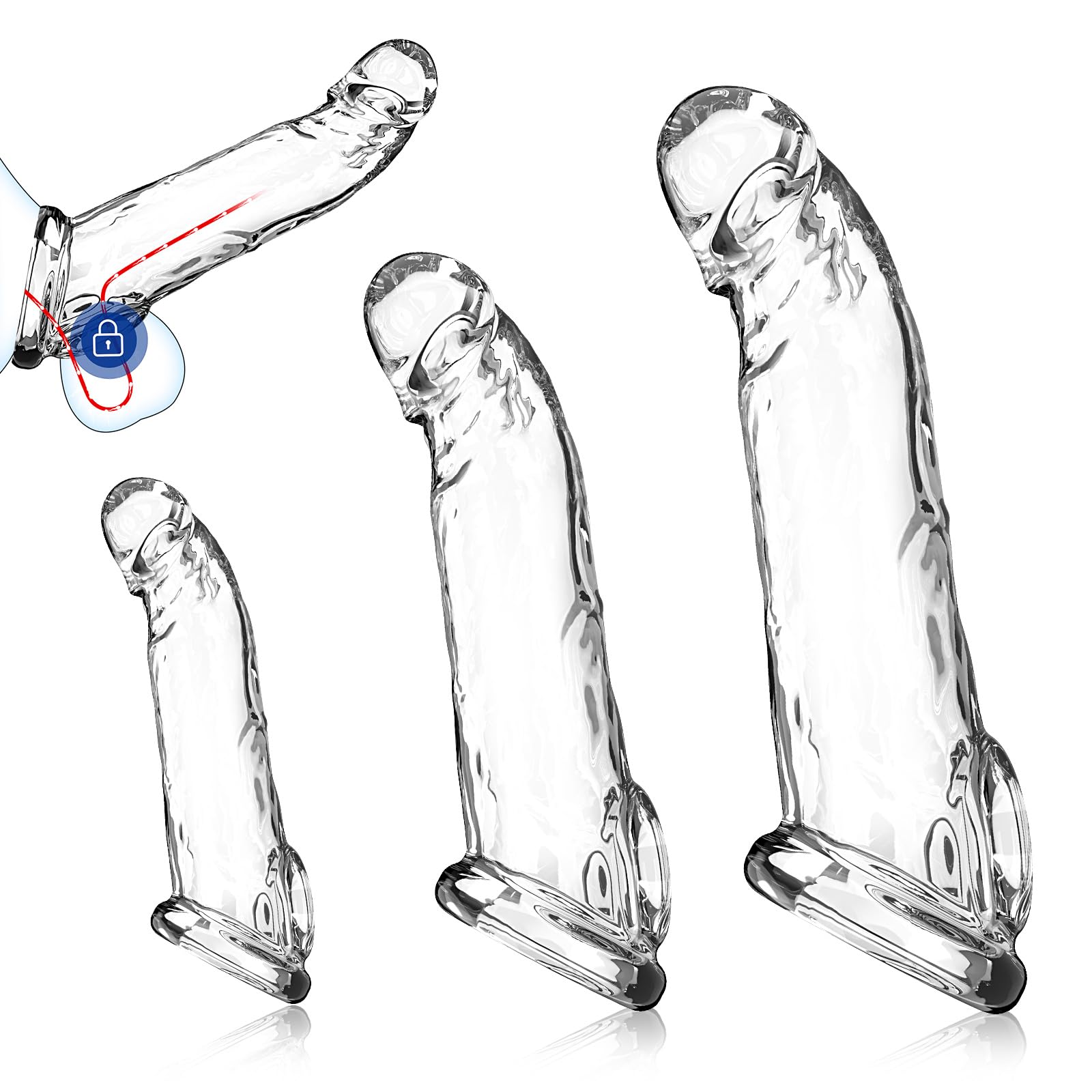 3 Sizes Reusable Penis Sleeve with Cock Ring – Soft Clear Cock Sleeve Penis Extender for Added Length & Girth, Stable Fit that Stays in Place, Sex Toys for Men & Couples