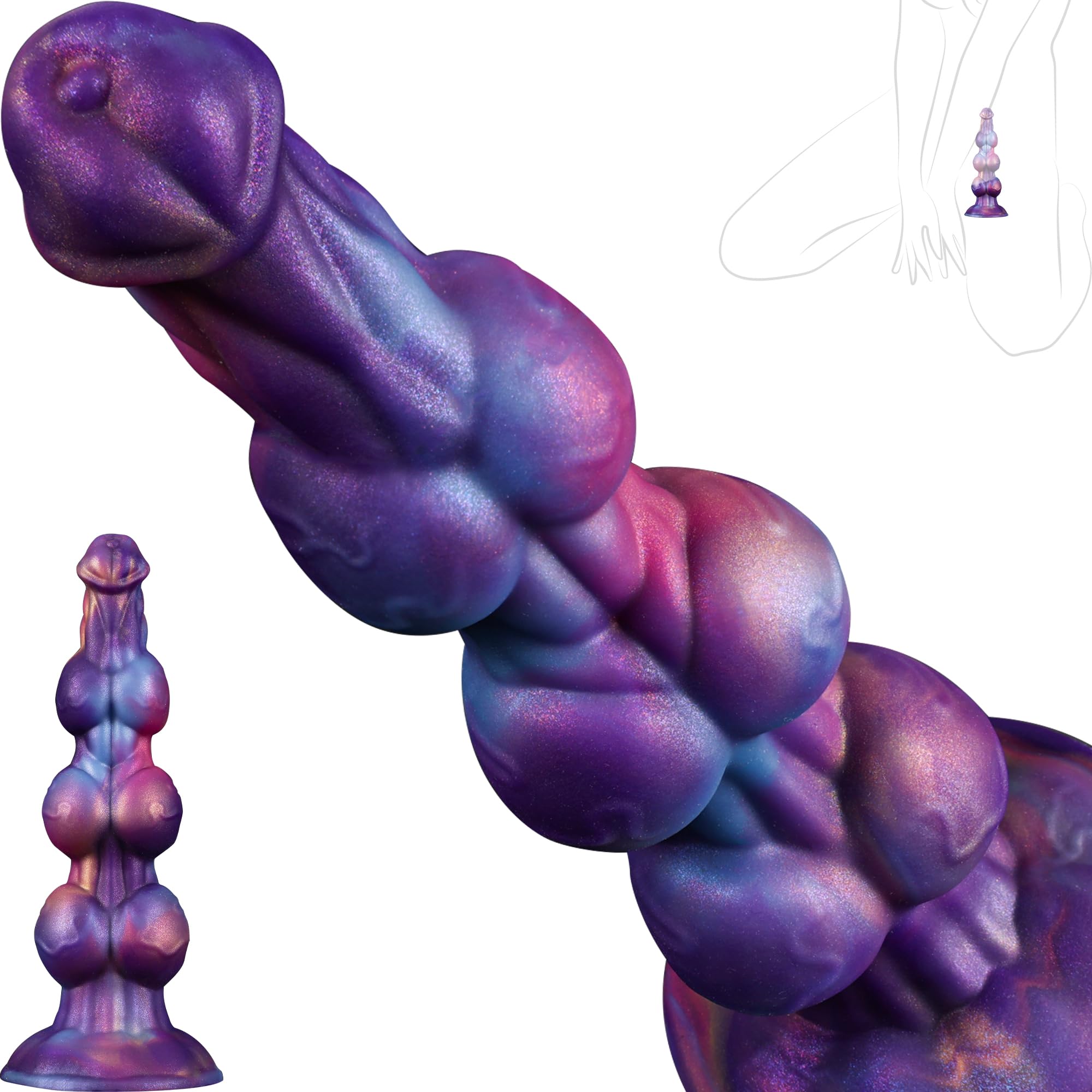 7" Monster Knot Dildo, Fantasy Thick Knotted Silicone Dildo with Strong Suction Cup for G-Spot & Prostate Stimulation, Anal Training Butt Plug Adult Sex Toy for Beginner Men & Women - Mixed Blue