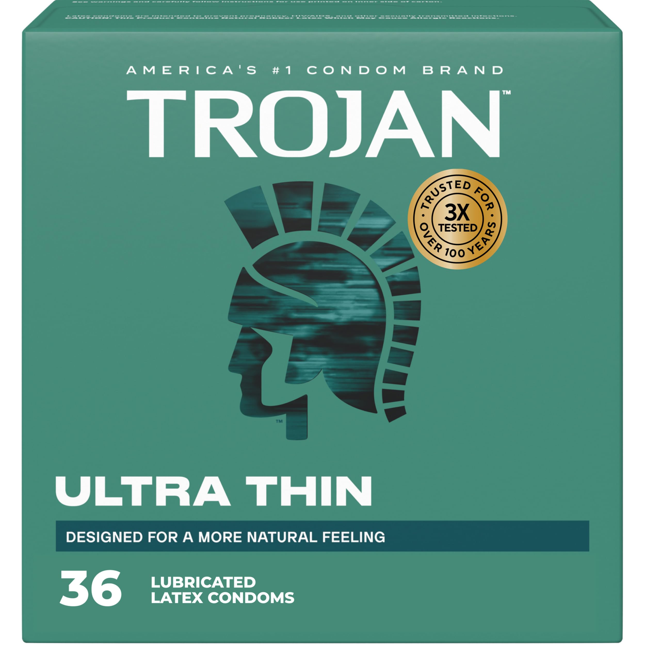Trojan Ultra Thin Latex Lubricated Condoms for Men, Thin Condoms for a More Natural Feeling, Premium Latex to Help Reduce Risk of Pregnancy and Sexually Transmitted Infections (STIs), 36 count