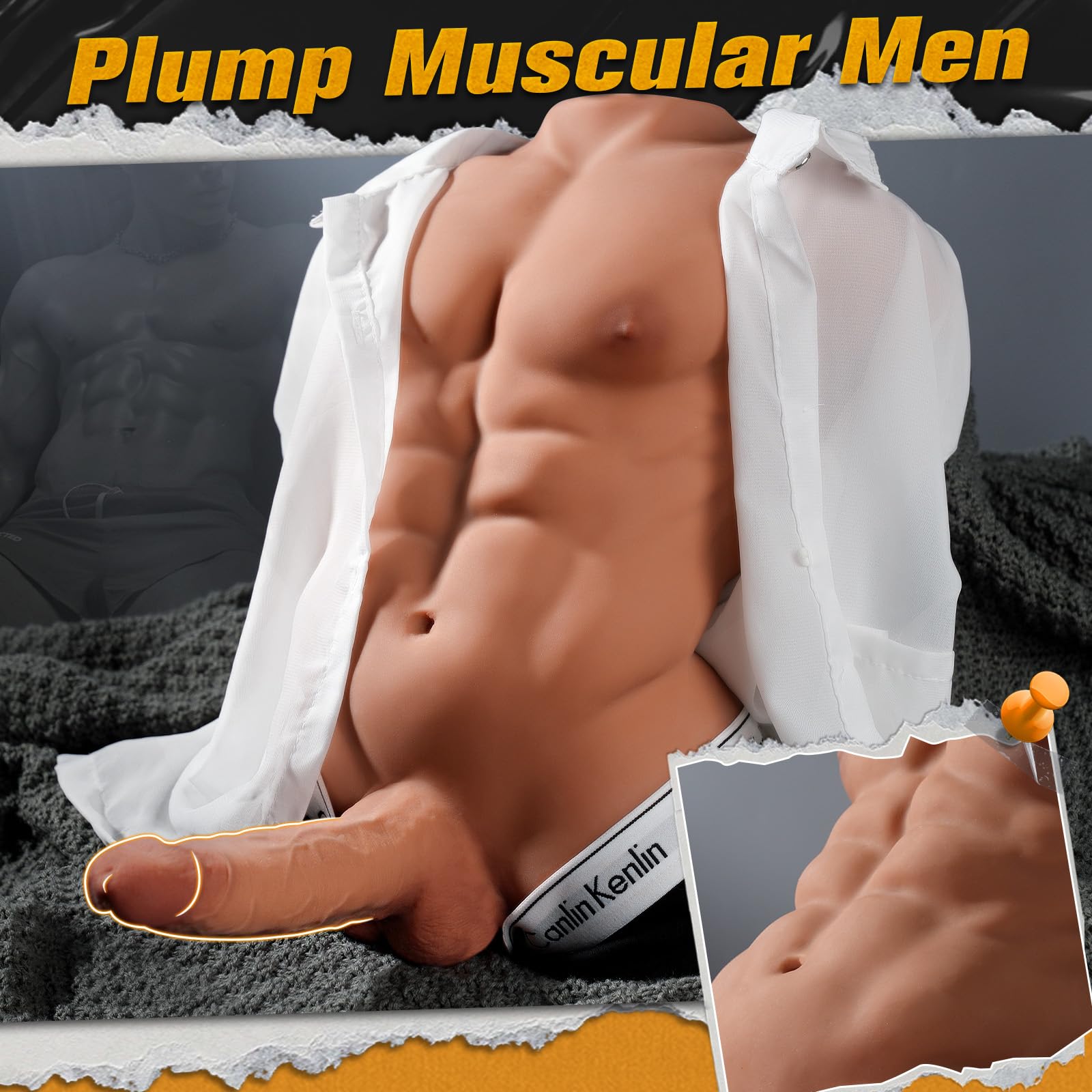 Isskis 24LB Large Male Sex Doll with Flexible Dildo for Women, 6.8in Huge Cock Realistic 3D Muscular Male Torso Sex Dolls with Tight Anal Unisex Masturbator Big Sex Doll for Les Gay Couple Sex Toys