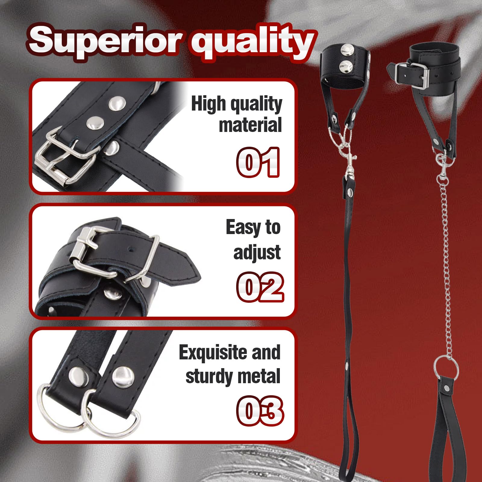 Leather Testicle Toys Adjustable Ball Stretcher Crusher CBT with Chain Sex Strap Cock and Ball Torture Leather Restraints Male Bondage Gear Restraints BDSM Kinky Sex Toys for Couples Men Gay 2 Pcs