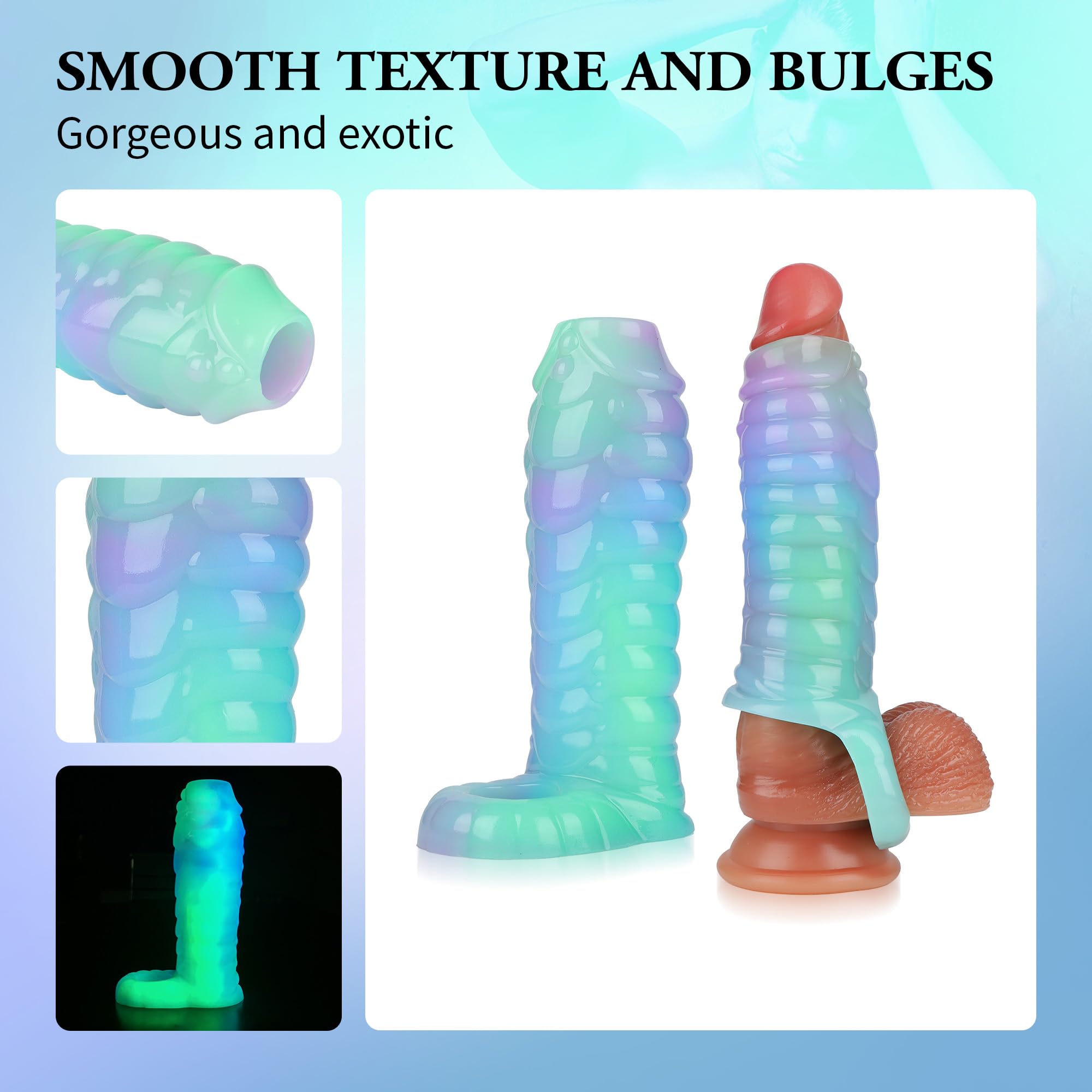 Dragon Penis Sleeve Enlargers Sex Toy for Men, Luminous Silicone Dildo Sleeve Male Penis Girth Extender with Cock Ring, Reusable Penis Enlargement Male Adult Sex Toys for Couples Play