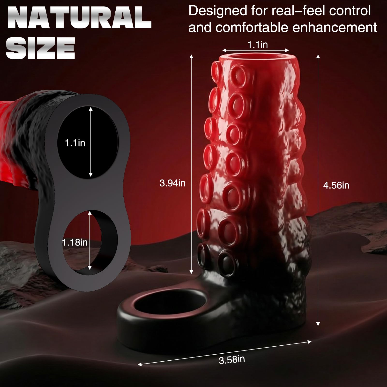LUSTYAGE Monster Tentacle Penis Sleeve with Cock Ring, 4.7Inch Stretchy Silicone Cock Sleeve Extender, Enhance Girth & Endurance, Soft Silicone Penis Extension for Men & Couples