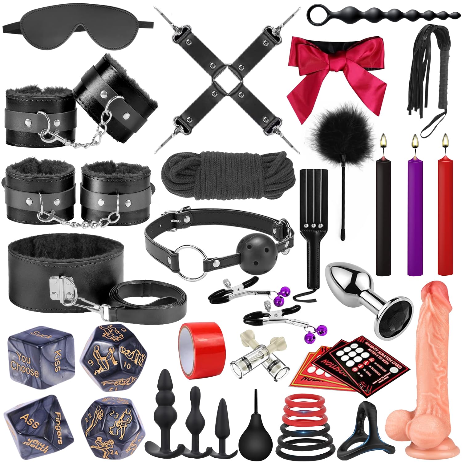 Sex Toys BDSM Restraints Dildo, 36Pcs Kit Bondage Gear and Accessories for Adult Women and Couples (Blcak)