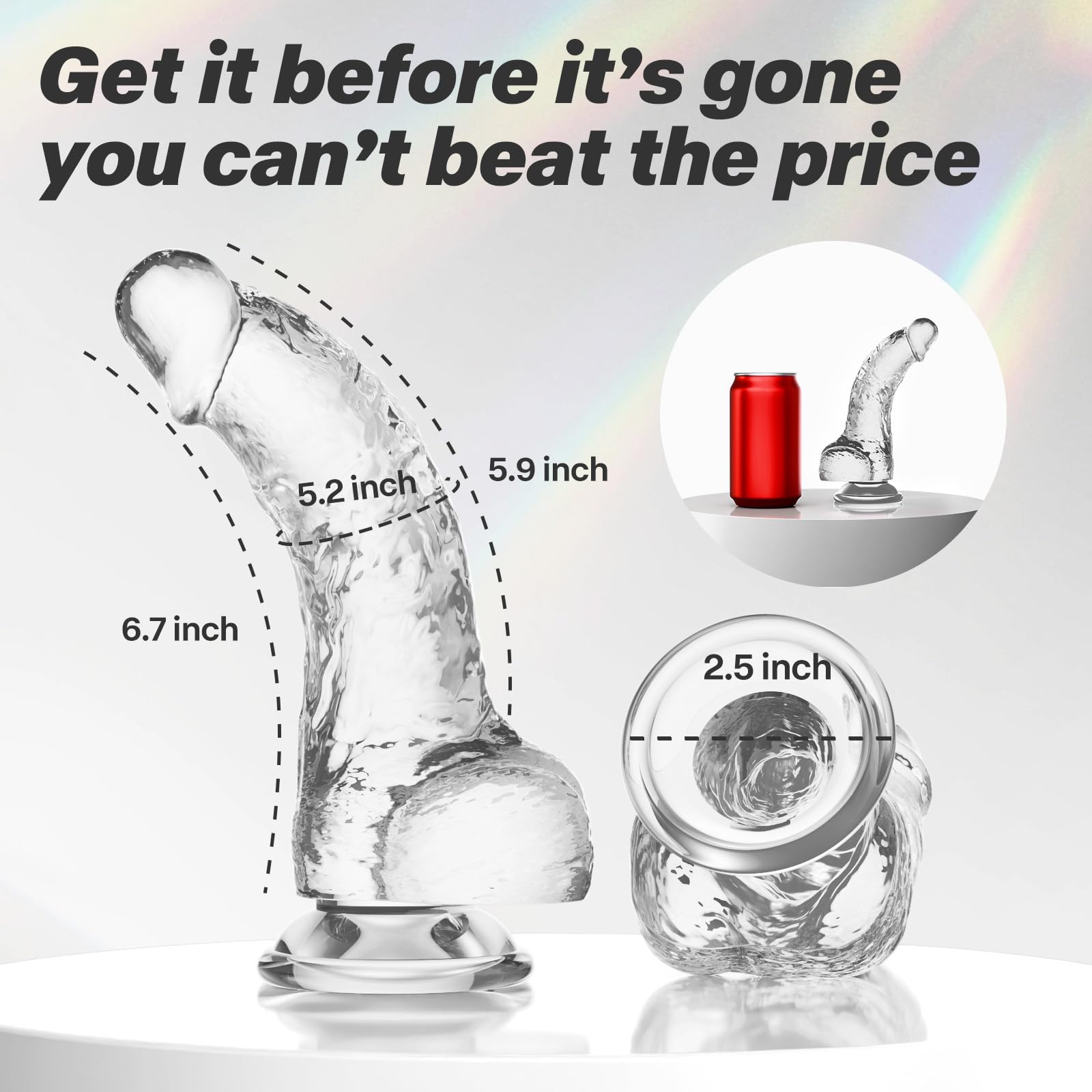 Realistic Transparent Dildo for Women Men, 6.7" Lifelike Clear Dildo with Powerful Suction Cup, Odorless Soft TPE Material, 5.9" Insertable Length Sex Toy for G-Spot & Anal Play, Beginner Friendly