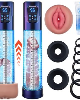 Electric Penis Pump, Adult Sex Toys Dick Enlarger for Men Erection, Air Water Extender with 4 Training Pressure and 3 Suction Modes, Automatic Male Masturbator with Penis Rings and Mini Pocket Pussy