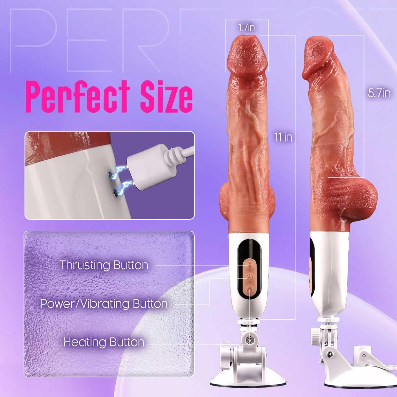 Thrusting Dildo Vibrator Sex Toys Machine, Upgraded Realistic Vibrating Dildos with Adjustable Suction Cup, G Spot Dildo Adult Toy with 9 Vibration & 9 Thrusting & Heating Modes for Women Men Couple