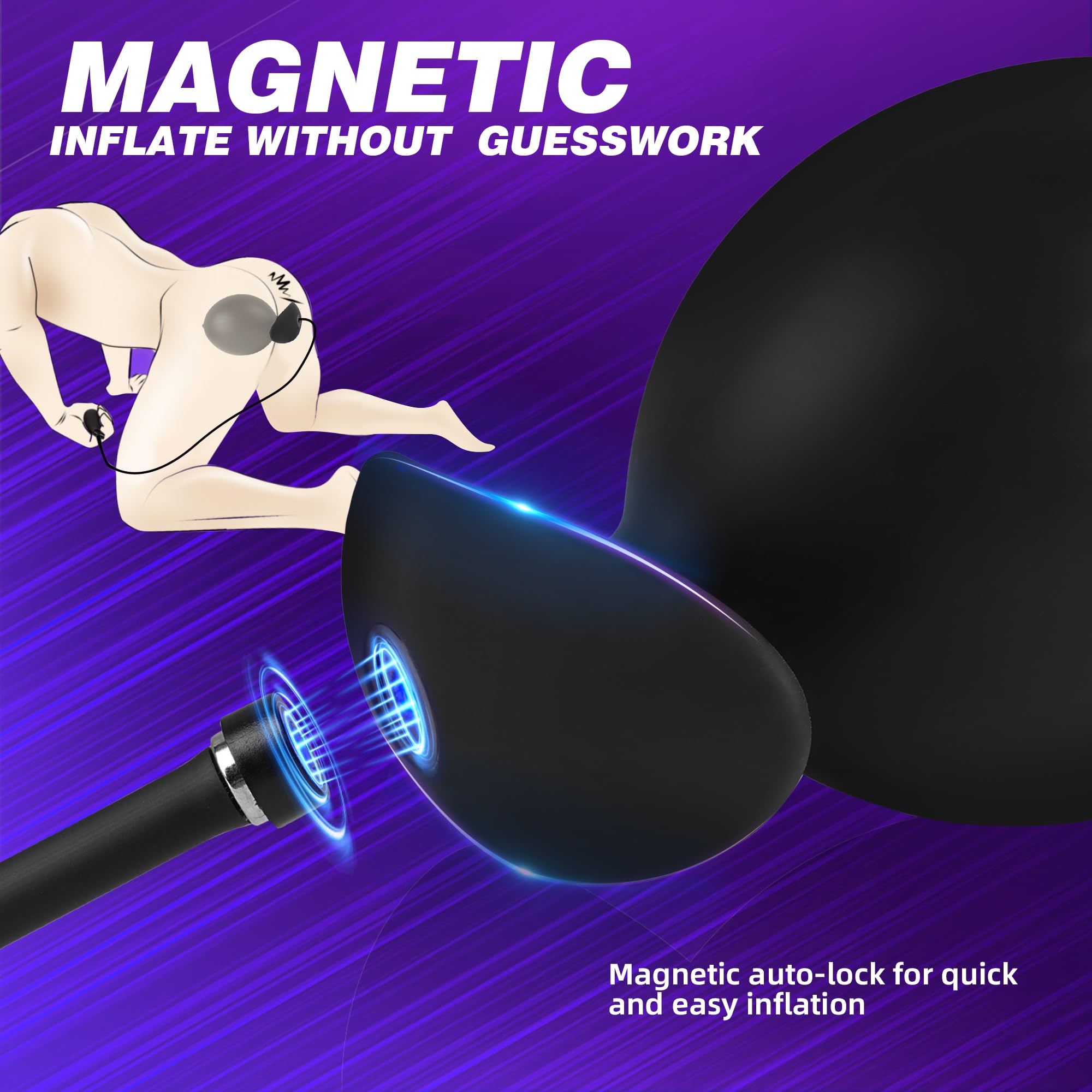 Magnetic Inflatable Butt Plug Large Butt Plug, Huge Buttplug Wearable Inflatable Dildo with Rolling Steel Ball, Anal Trainer Stretcher Silicone Expander with Safe T-Base, Adult Toys for Men Women