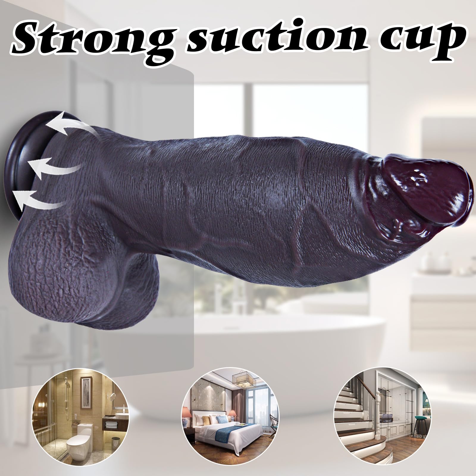8.2" Realistic Large Black Dildo, 2.8" Thick Dual Density Silicone Dildo with Lifelike Texture,Suction Cup,Wide Big Adult Toy for G-Spot and Anal Prostate Stimulation,Suitable for Men and Women
