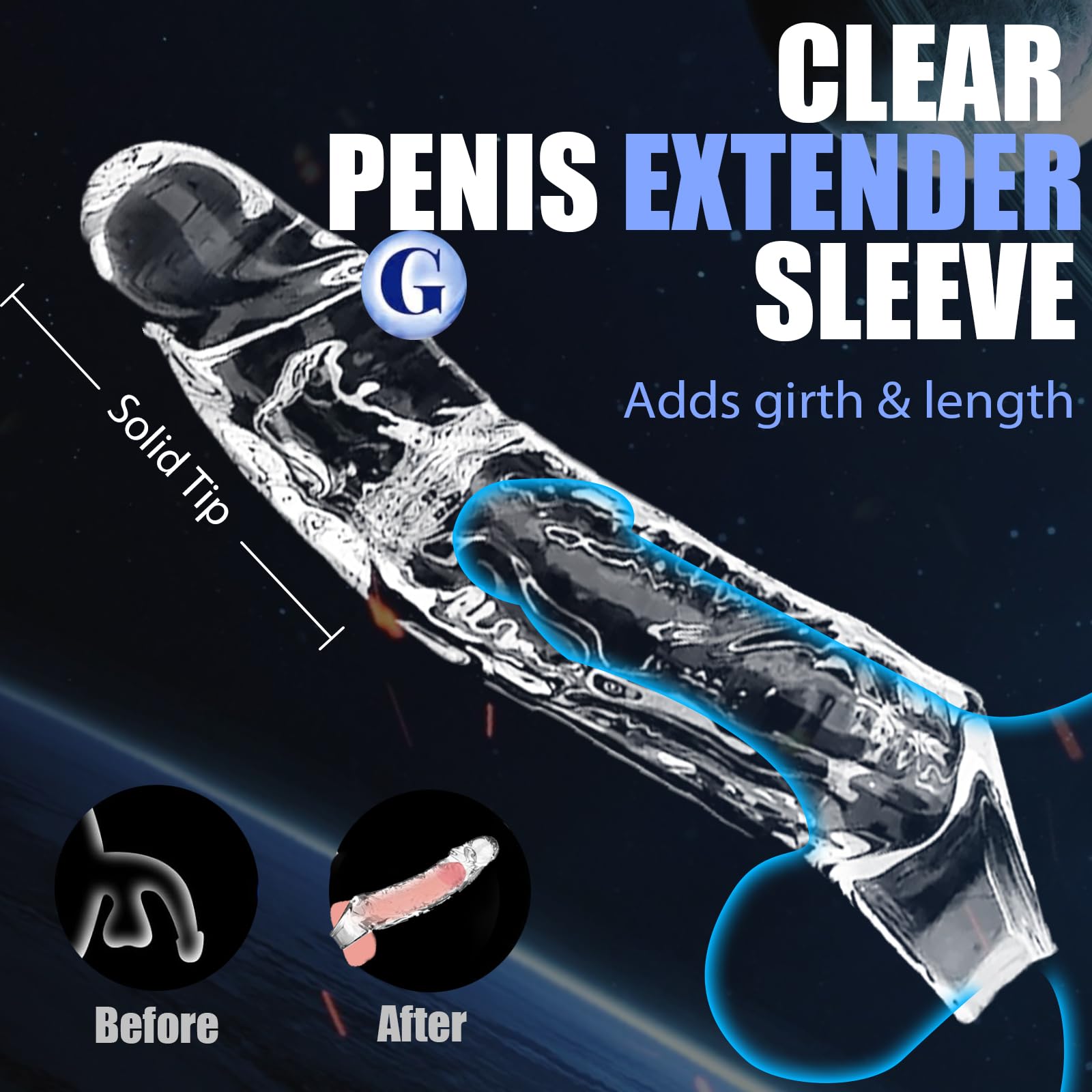 Clear Penis Sleeve Pennis Extender Kit, 3 Sizes Cock Sleeve Cock Ring Penis Extender Penis Extension for G spot Stimulation, Realistic Penisen Extender Sleeve Penis Sheath Dick Extender Male Sex Toys
