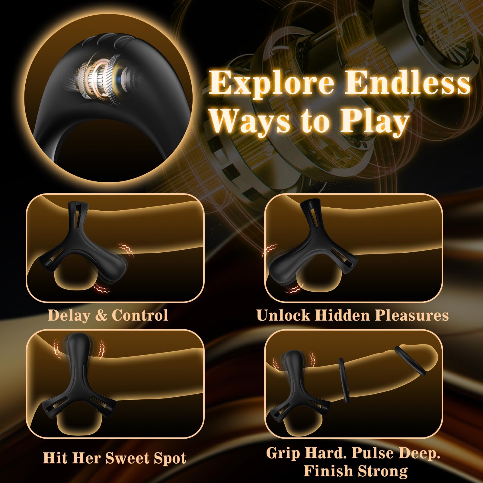 Auknut Vibrating Cock Ring Set with 6 Silicone Penis Rings – Tri-Ring Design for Harder, Longer-Lasting Erections, Clitoral Stimulator for Couples, Waterproof, Quiet & Powerful Men's Sex Toy