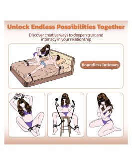 Bed Bondage Restraints Kits BDSM Toys Bed Restraints Straps Sex Toys Handcuffs Ankle Cuffs Blindfold Feather Paddle Set SM Games Adjustable for Couples