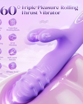 Vibrator Sex Toys Thrusting Dildo – Rolling G Spot Stimulator with Tri-Row 360°Rotating Beads + 10 Thrust + 10 Vibration for Dual Rabbit Ears, Ultra-Soft Liquid Silicone Adult Toy for Women Men Couple
