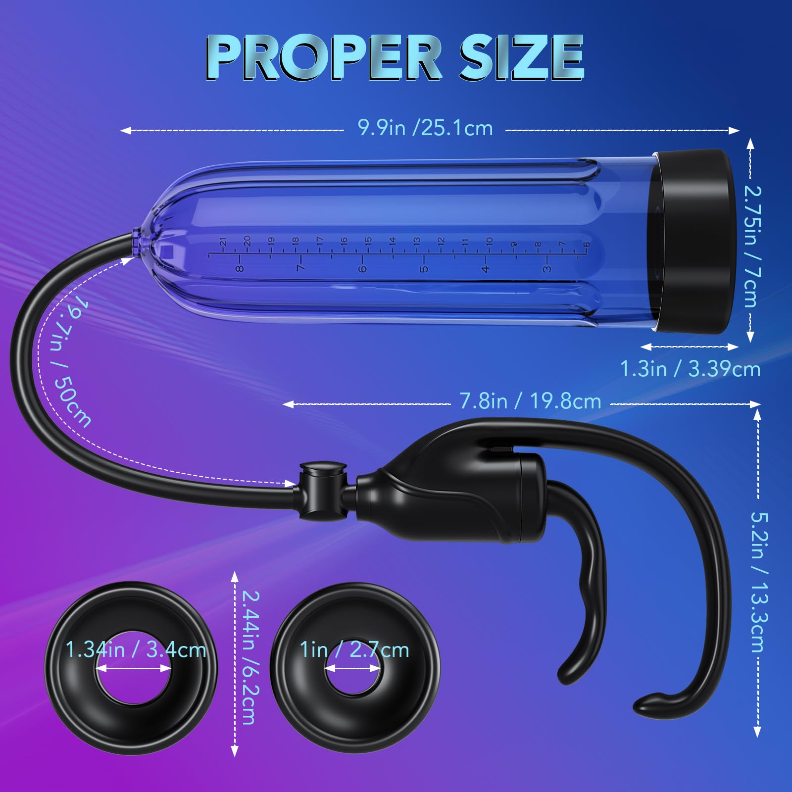 Penis Enlarge Vacuum Pump, Manual Pennis Extender Enlarger Enlargement Pump Air Pressure Device, Adult Male Sex Toys for Men Stronger Bigger Erections with 2 Suction Sleeve & 6 Penis Rings and Lube