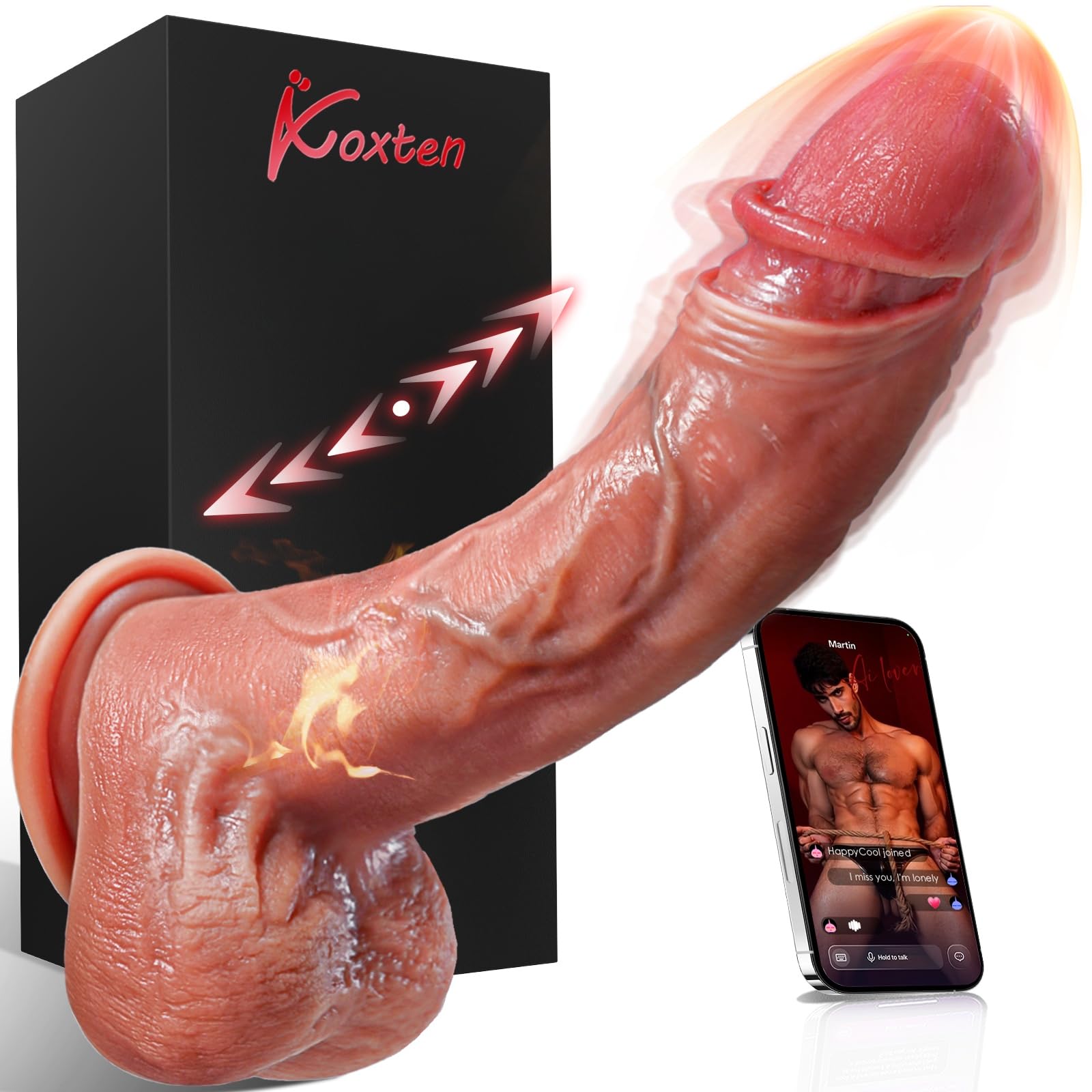 Koxten Thrusting Dildo Adult Toys Vibrator - APP Control 8 Inch Penis, 9 Vibe + 9 Thrust + Warm, Soft Realistic Dildo G Spot Vibrator Anal Dildo G-Spot Dildo Male Sex Toys for Women, Men, Couple