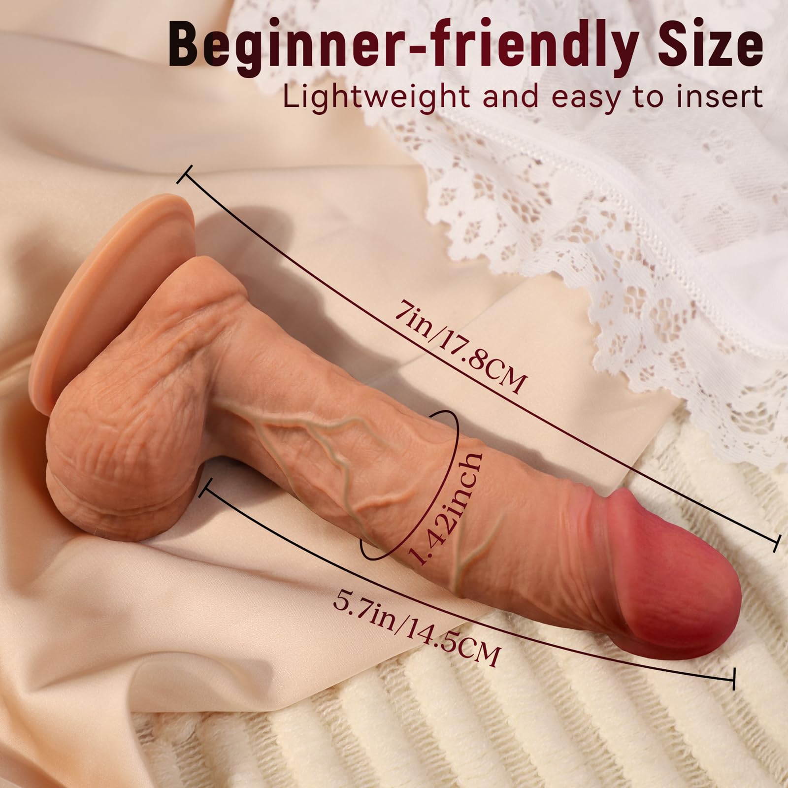 Coocfan 7" Realistic Silicone Dildo Sex Toys, Soft Liquid Dildos with Suction Cup Adult Anal Butt Plug, 1.4" Width Lifelike Veiny Texture, Hands-Free G-Spot Design for Women, Men Beginner & Couples
